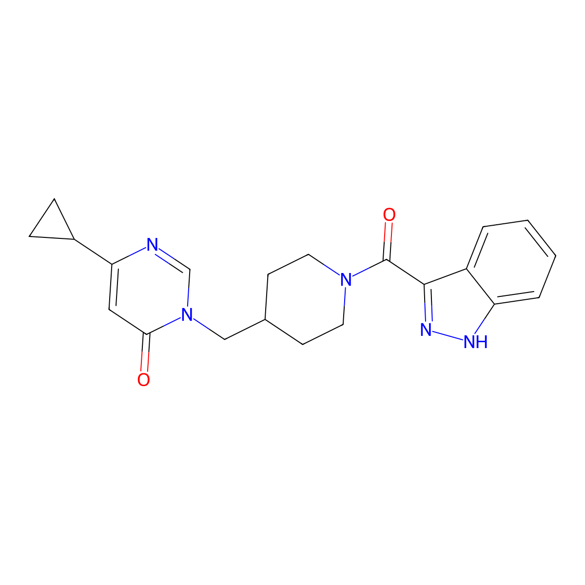 6-cyclopropyl-3-{[1-(1H-indazole-3-carbonyl)piperidin-4-yl]methyl}-3,4-dihydropyrimidin-4-one molecular structure, CAS 2194845-79-7