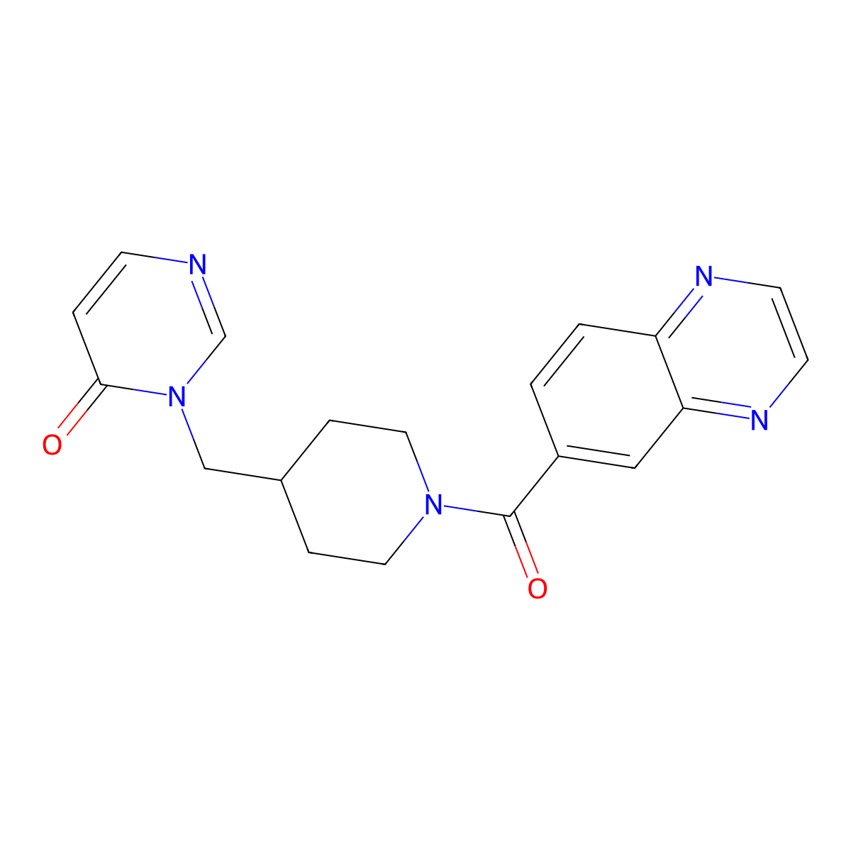 3-{[1-(Quinoxaline-6-carbonyl)piperidin-4-yl]methyl}-3,4-dihydropyrimidin-4-one molecular structure, CAS 2194846-16-5