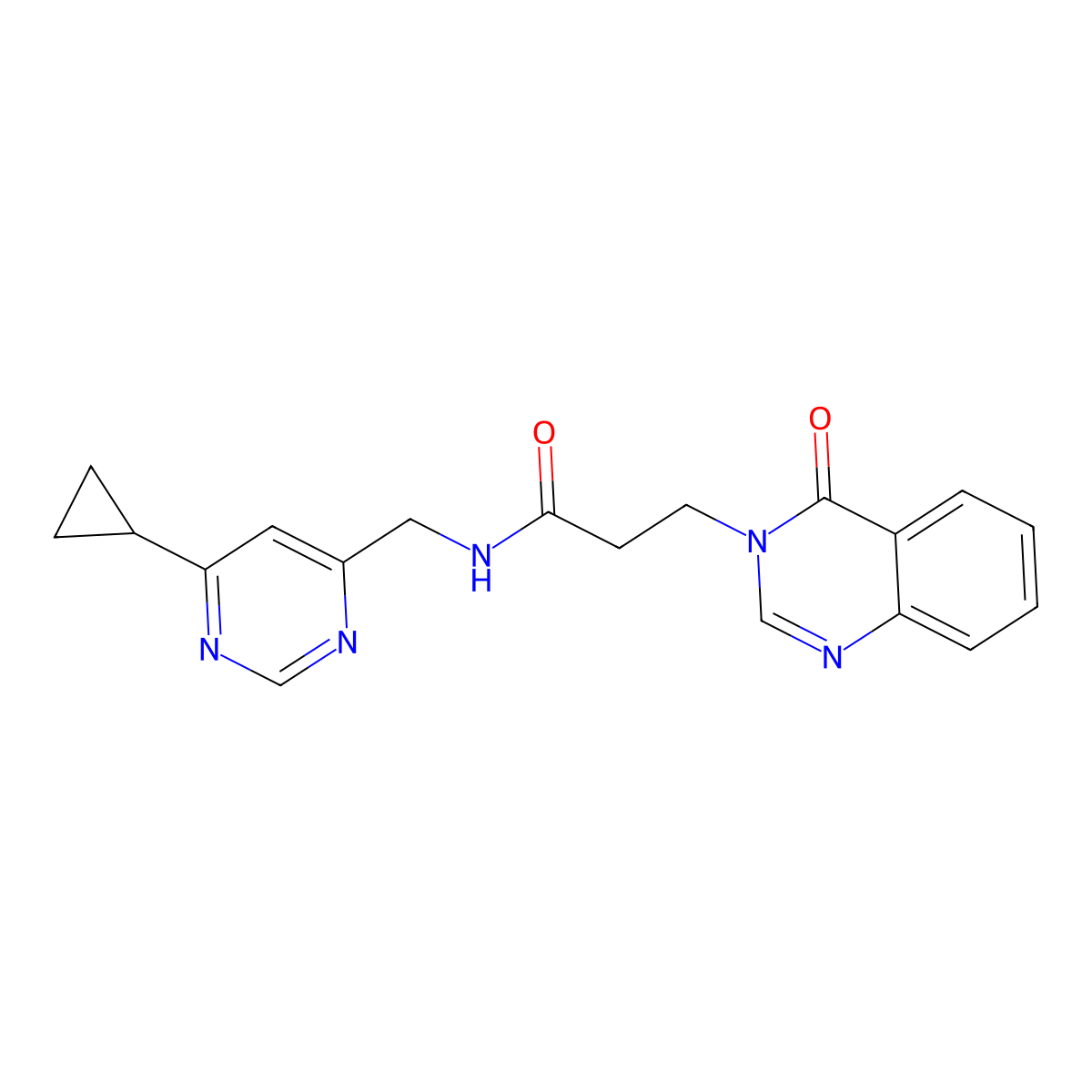 N-((6-cyclopropylpyrimidin-4-yl)methyl)-3-(4-oxoquinazolin-3(4H)-yl)propanamide molecular structure, CAS 2194846-34-7