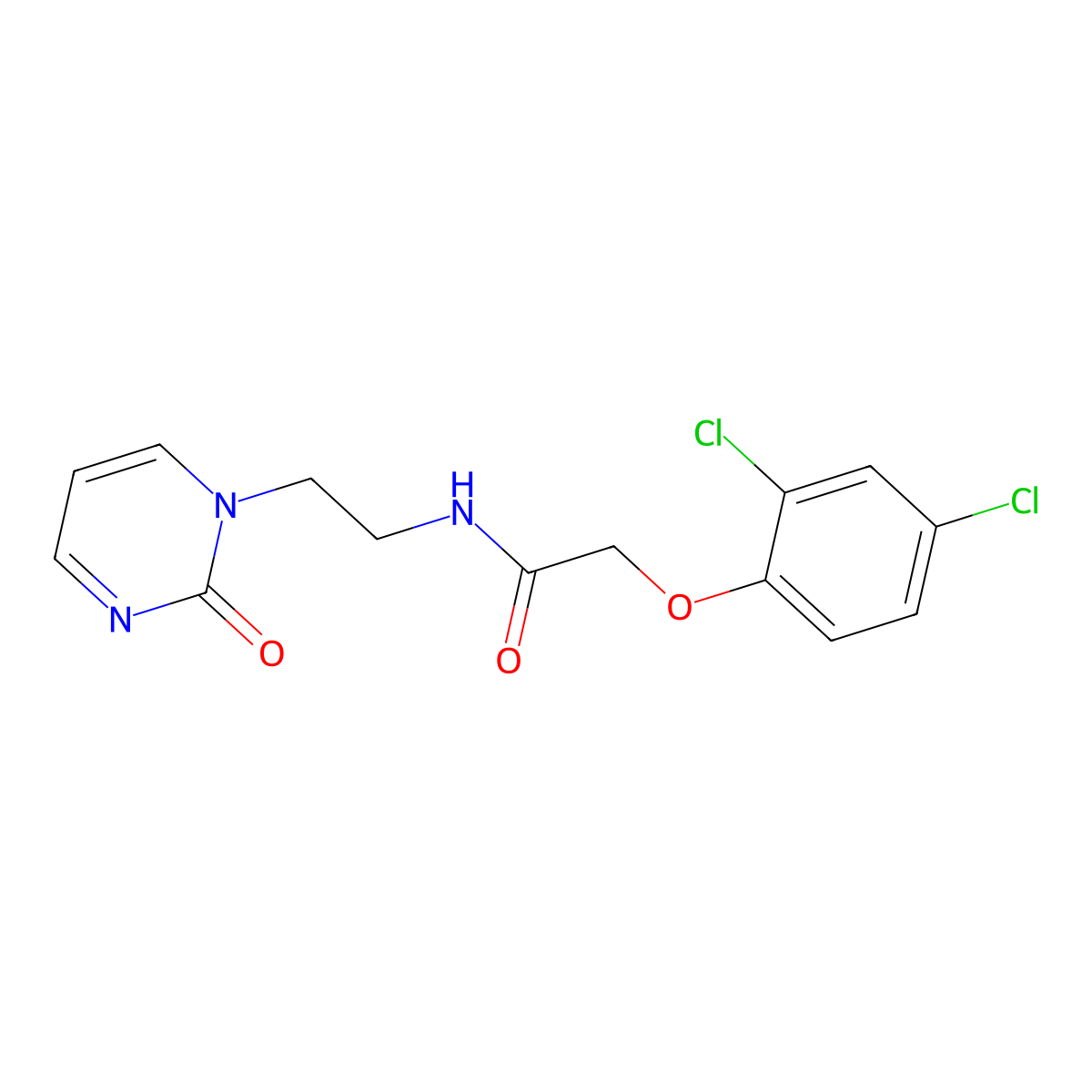 2-(2,4-dichlorophenoxy)-N-(2-(2-oxopyrimidin-1(2H)-yl)ethyl)acetamide molecular structure, CAS 2194846-66-5