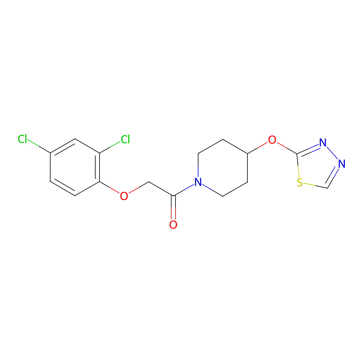 2-(2,4-Dichlorophenoxy)-1-[4-(1,3,4-thiadiazol-2-yloxy)piperidin-1-yl]ethan-1-one molecular structure, CAS 2194846-71-2