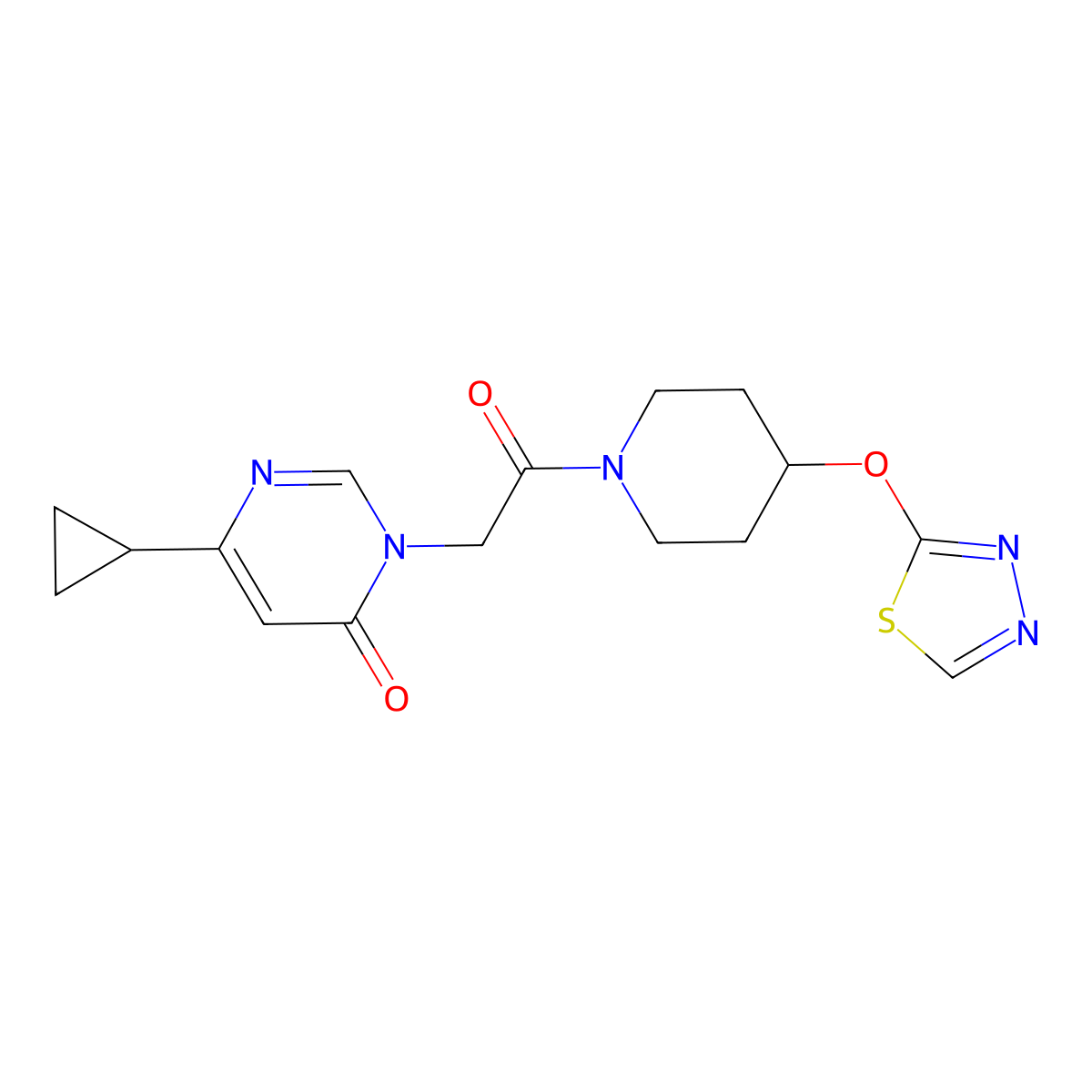 6-Cyclopropyl-3-{2-oxo-2-[4-(1,3,4-thiadiazol-2-yloxy)piperidin-1-yl]ethyl}-3,4-dihydropyrimidin-4-one molecular structure, CAS 2194846-87-0