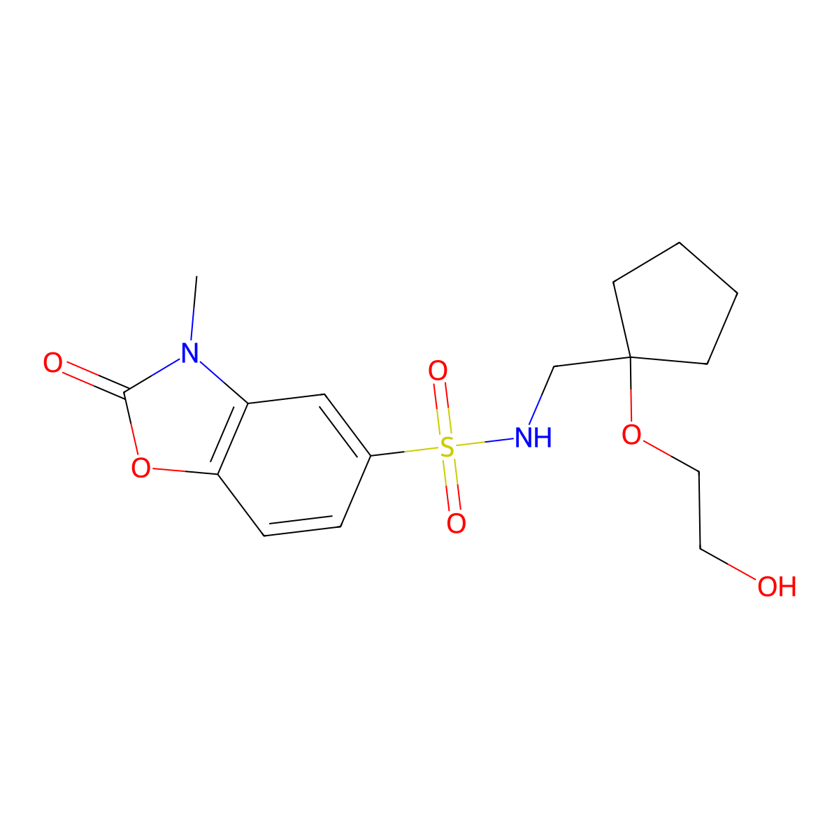 N-((1-(2-hydroxyethoxy)cyclopentyl)methyl)-3-methyl-2-oxo-2,3-dihydrobenzo[d]oxazole-5-sulfonamide molecular structure, CAS 2194846-94-9