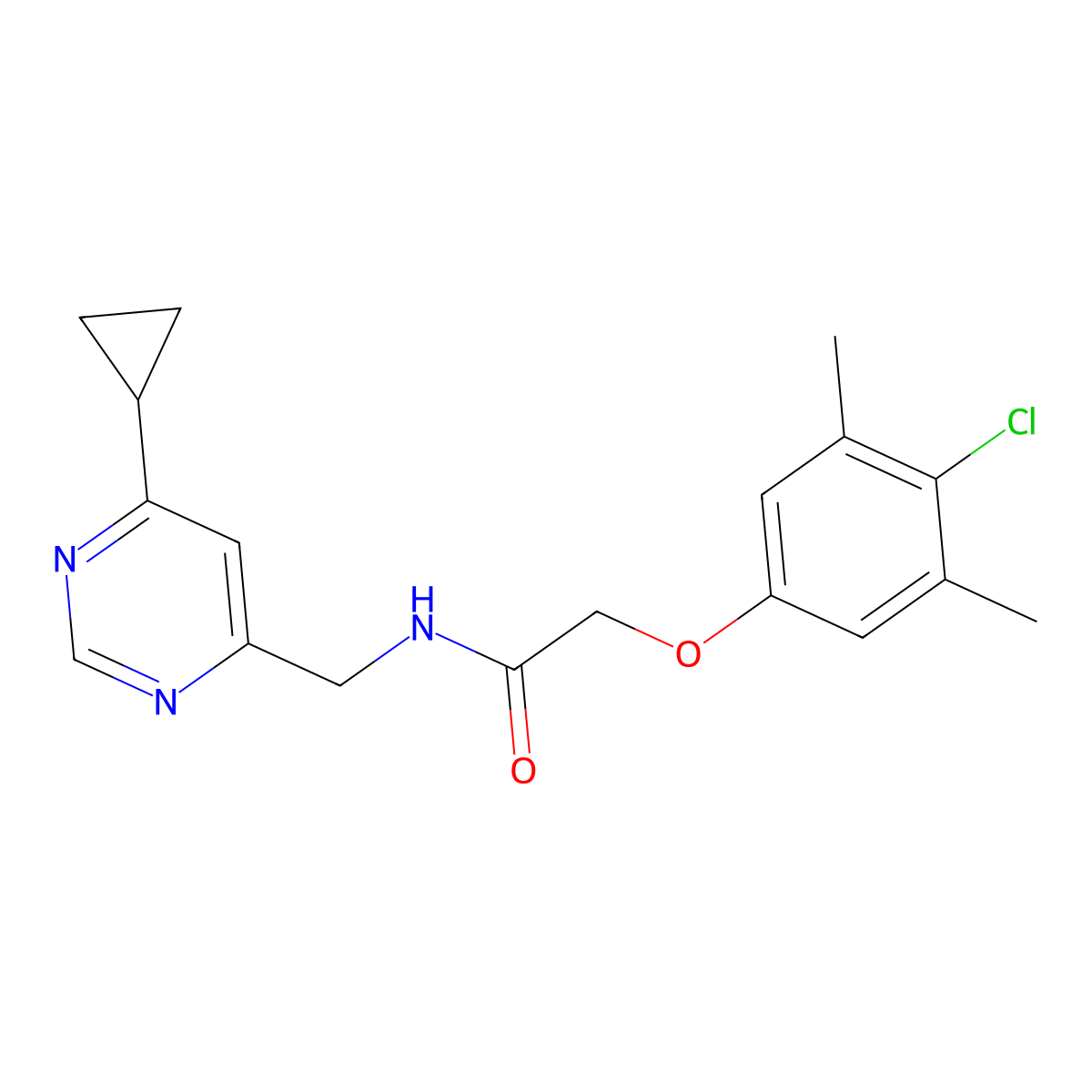 2-(4-chloro-3,5-dimethylphenoxy)-N-[(6-cyclopropylpyrimidin-4-yl)methyl]acetamide molecular structure, CAS 2194847-15-7