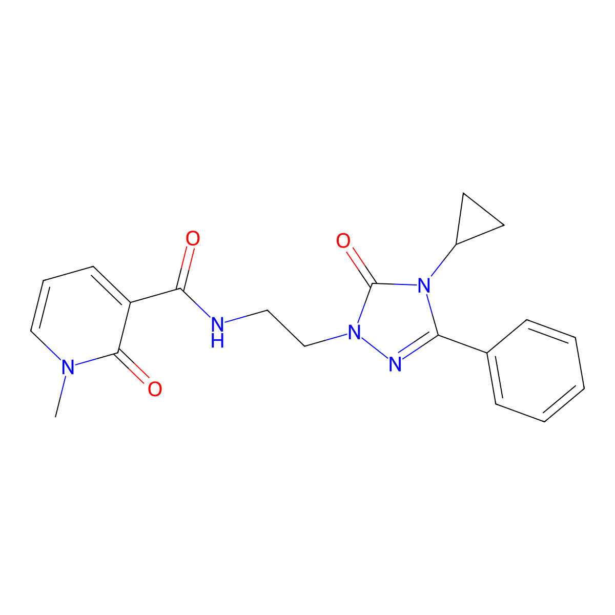 N-[2-(4-cyclopropyl-5-oxo-3-phenyl-4,5-dihydro-1H-1,2,4-triazol-1-yl)ethyl]-1-methyl-2-oxo-1,2-dihydropyridine-3-carboxamide molecular structure, CAS 2194847-20-4