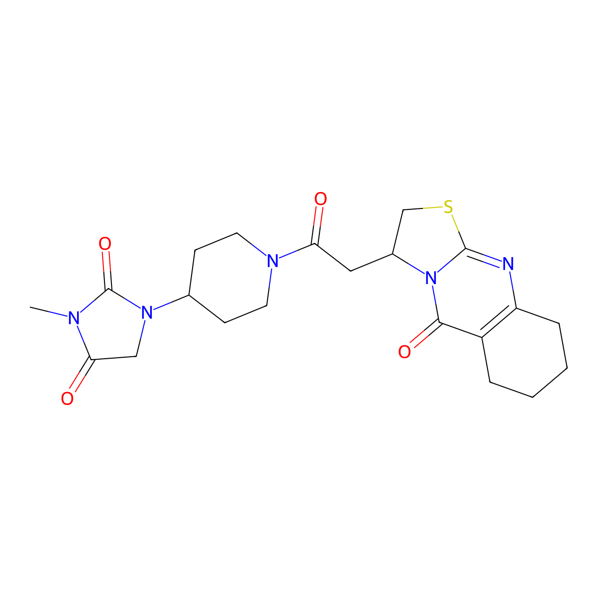 3-methyl-1-[1-(2-{5-oxo-2H,3H,5H,6H,7H,8H,9H-[1,3]thiazolo[2,3-b]quinazolin-3-yl}acetyl)piperidin-4-yl]imidazolidine-2,4-dione molecular structure, CAS 2194847-59-9