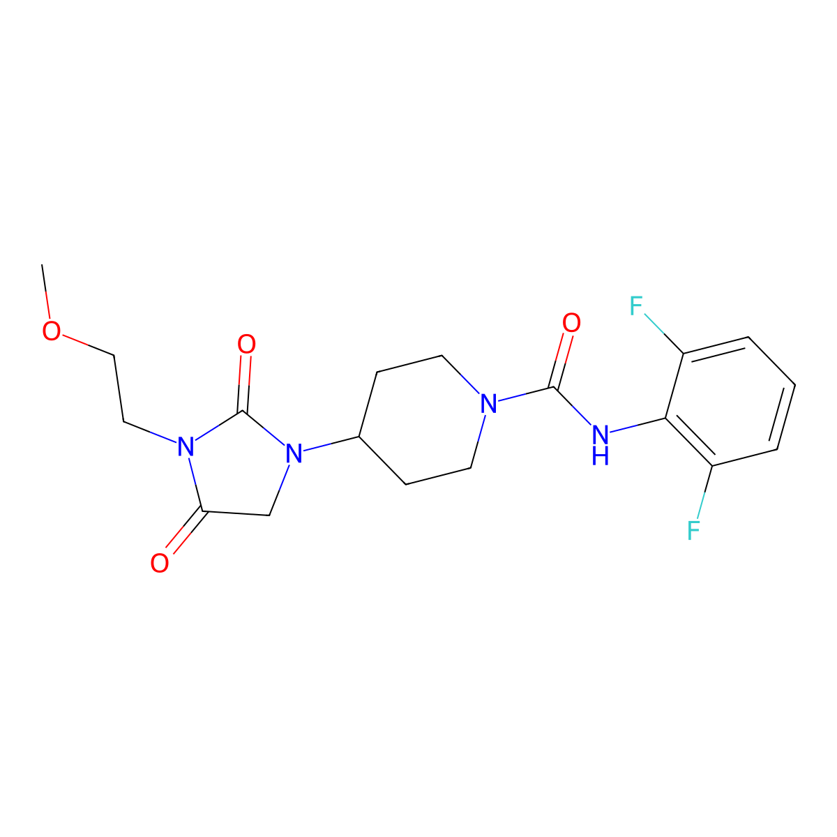 N-(2,6-difluorophenyl)-4-[3-(2-methoxyethyl)-2,4-dioxoimidazolidin-1-yl]piperidine-1-carboxamide molecular structure, CAS 2194847-93-1