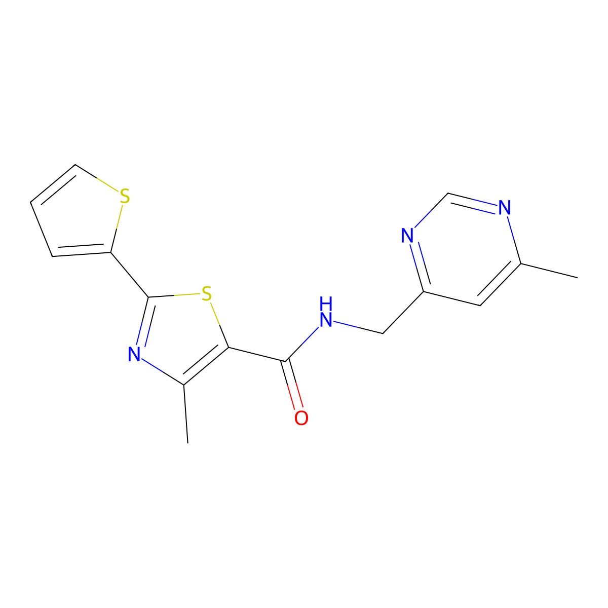 4-methyl-N-((6-methylpyrimidin-4-yl)methyl)-2-(thiophen-2-yl)thiazole-5-carboxamide molecular structure, CAS 2194848-23-0
