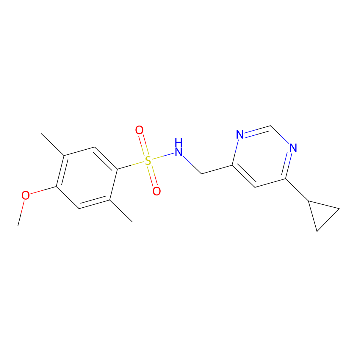 N-((6-cyclopropylpyrimidin-4-yl)methyl)-4-methoxy-2,5-dimethylbenzenesulfonamide molecular structure, CAS 2194848-33-2