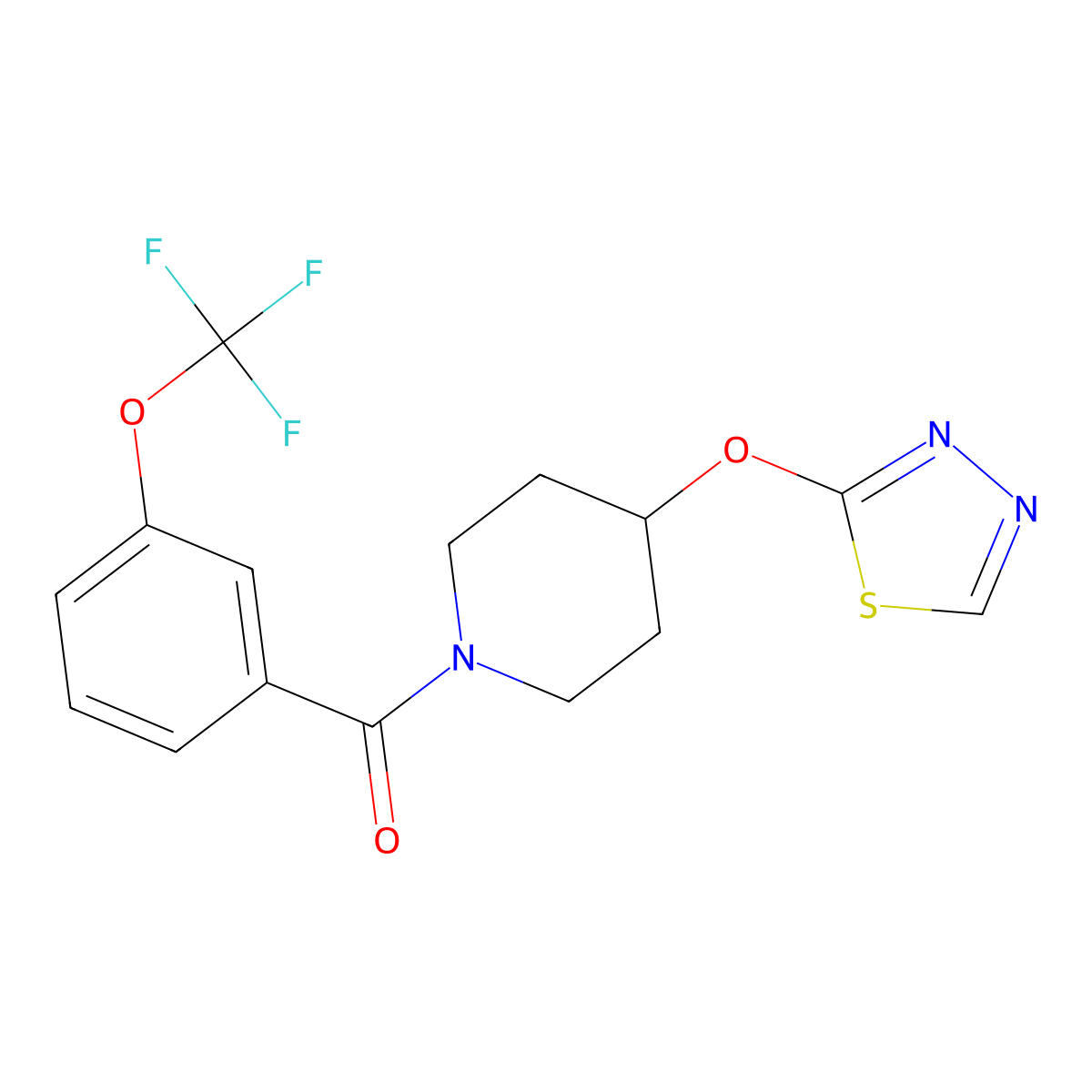 (4-((1,3,4-Thiadiazol-2-yl)oxy)piperidin-1-yl)(3-(trifluoromethoxy)phenyl)methanone molecular structure, CAS 2194848-79-6