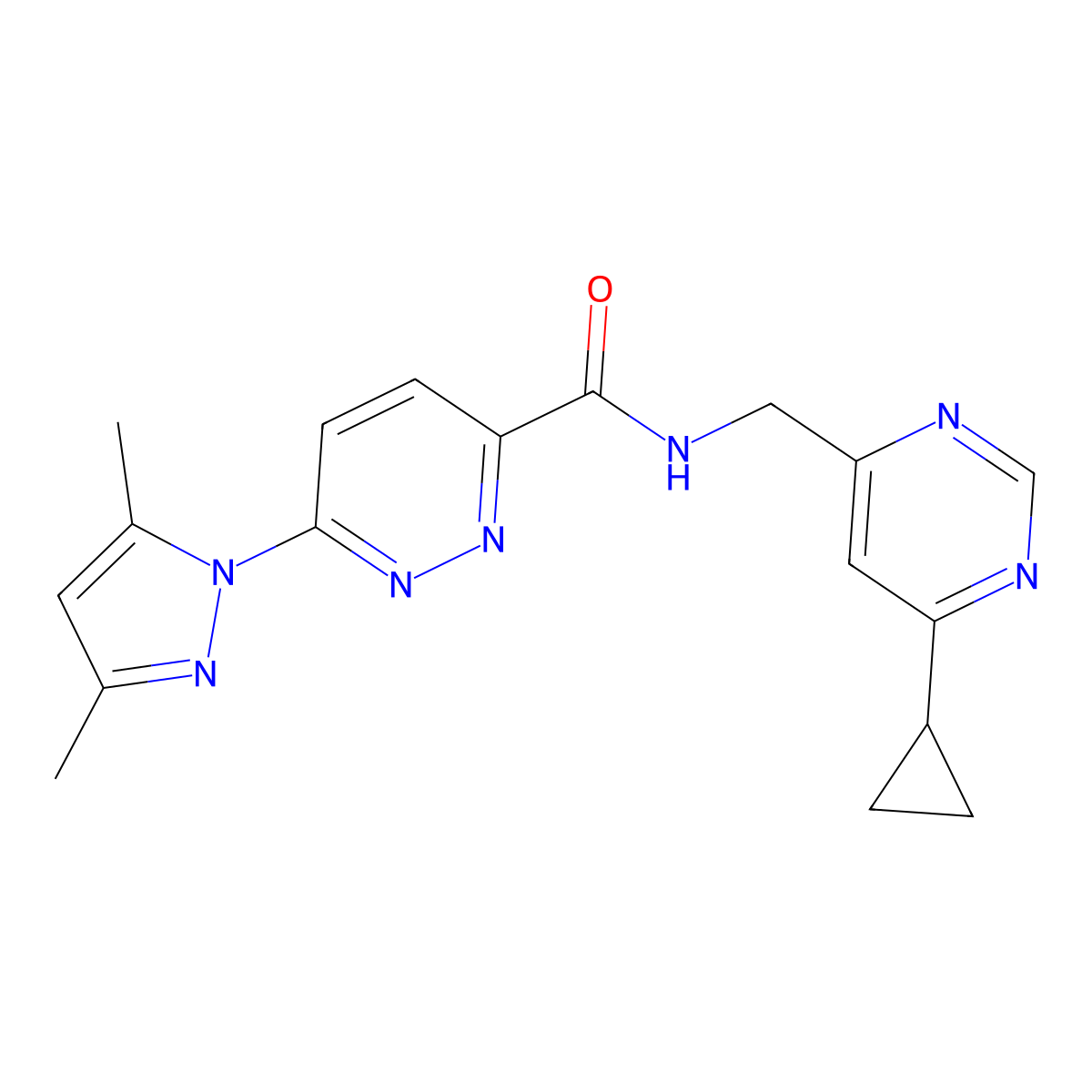 N-[(6-cyclopropylpyrimidin-4-yl)methyl]-6-(3,5-dimethyl-1H-pyrazol-1-yl)pyridazine-3-carboxamide molecular structure, CAS 2194848-99-0