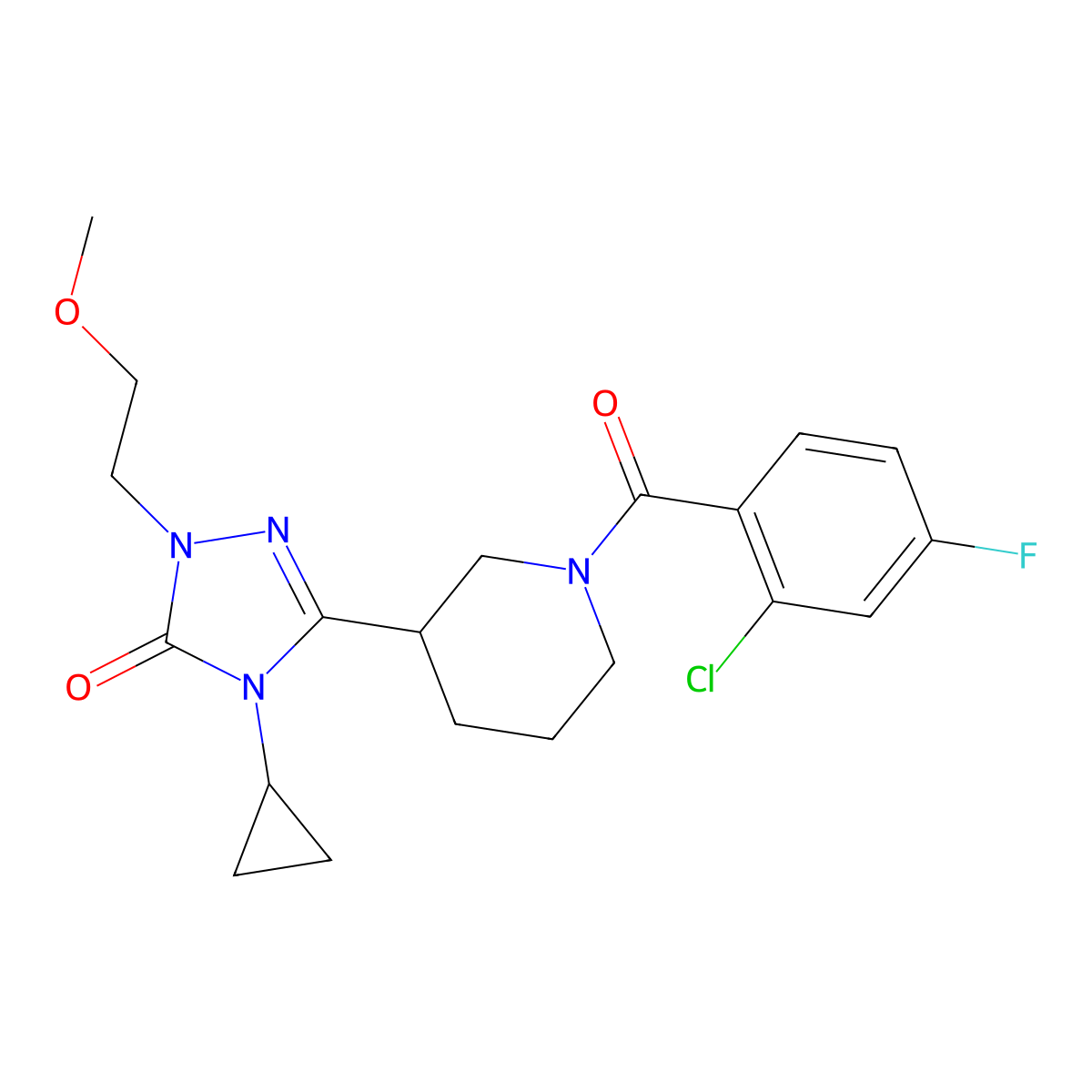 3-(1-(2-chloro-4-fluorobenzoyl)piperidin-3-yl)-4-cyclopropyl-1-(2-methoxyethyl)-1H-1,2,4-triazol-5(4H)-one molecular structure, CAS 2194849-24-4