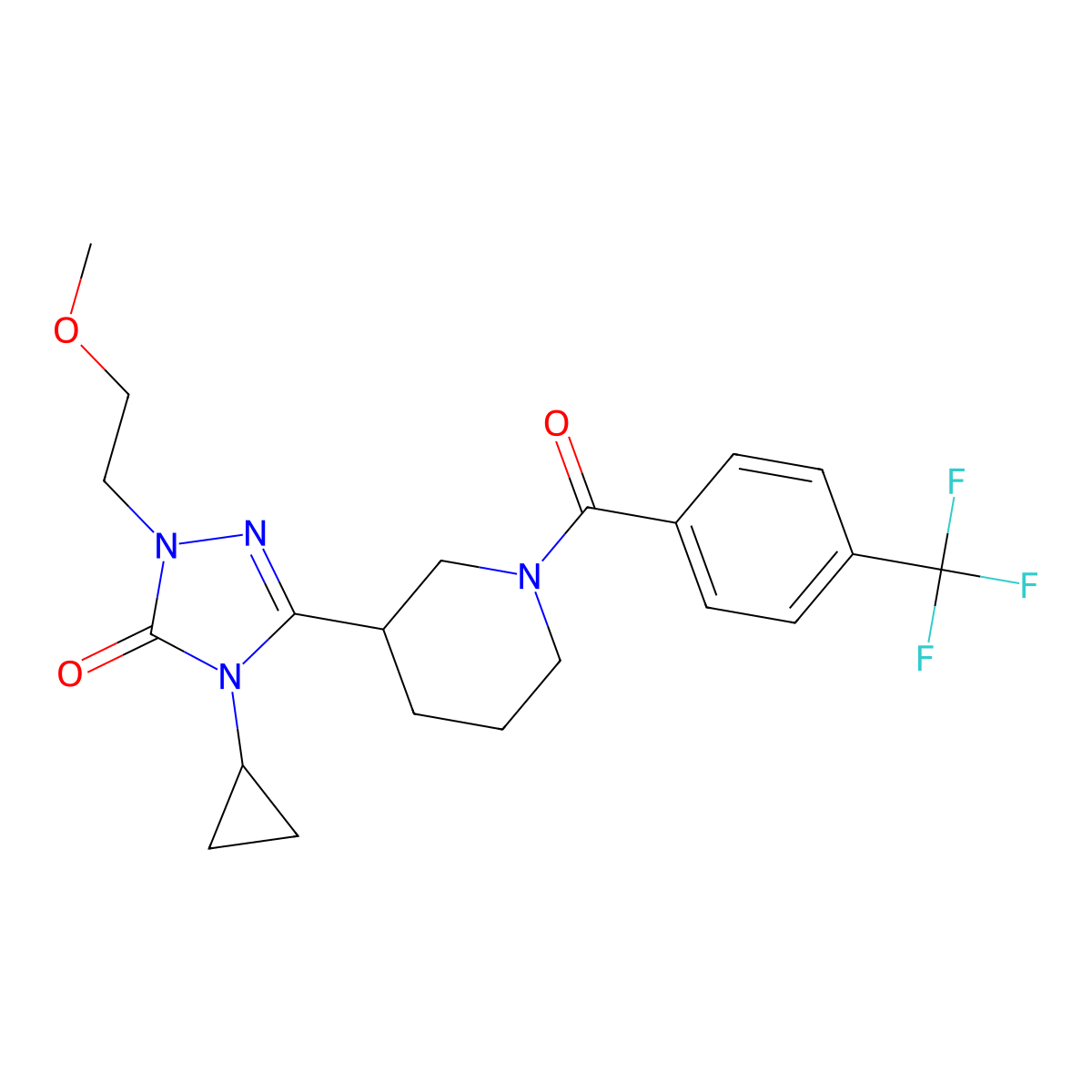 4-cyclopropyl-1-(2-methoxyethyl)-3-(1-(4-(trifluoromethyl)benzoyl)piperidin-3-yl)-1H-1,2,4-triazol-5(4H)-one molecular structure, CAS 2194849-45-9