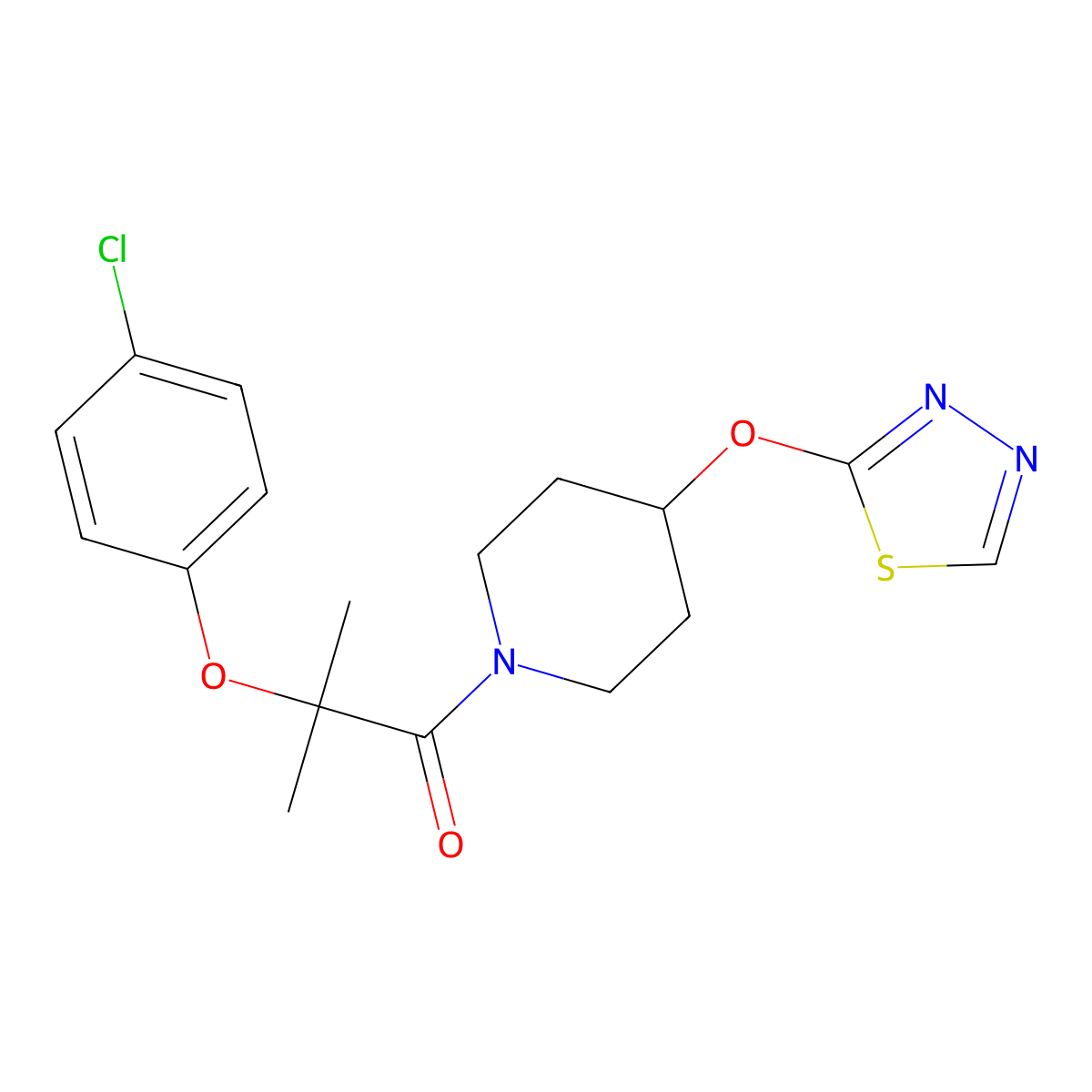 2-(4-Chlorophenoxy)-2-methyl-1-[4-(1,3,4-thiadiazol-2-yloxy)piperidin-1-yl]propan-1-one molecular structure, CAS 2194849-68-6