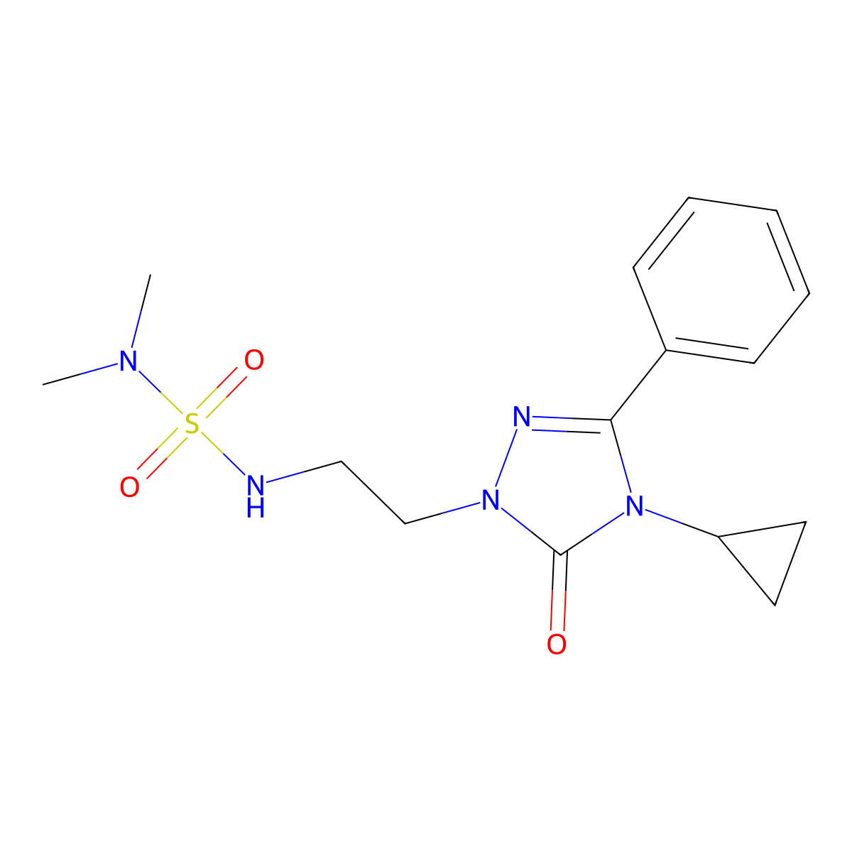 4-cyclopropyl-1-{2-[(dimethylsulfamoyl)amino]ethyl}-3-phenyl-4,5-dihydro-1H-1,2,4-triazol-5-one molecular structure, CAS 2194900-99-5