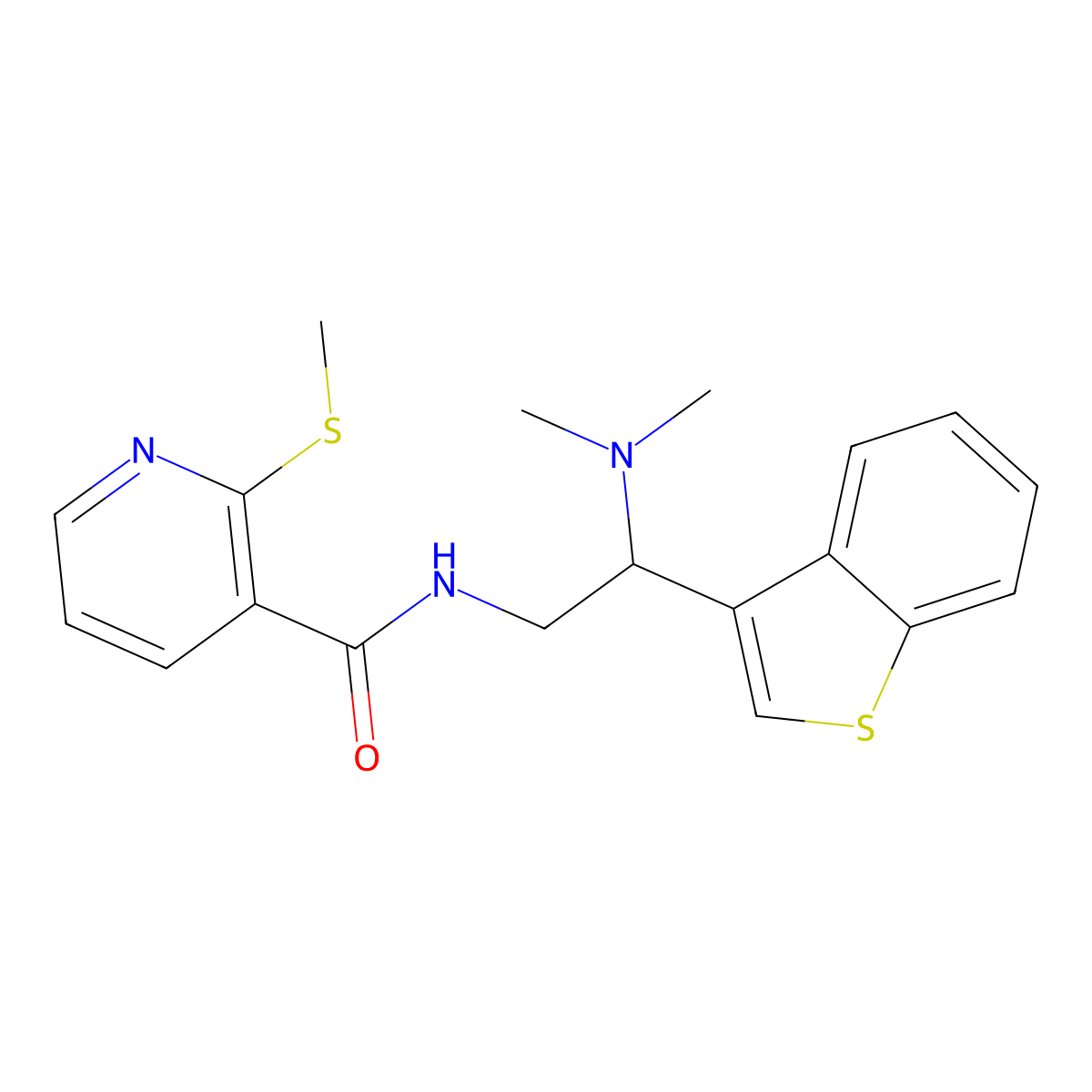 N-(2-(benzo[b]thiophen-3-yl)-2-(dimethylamino)ethyl)-2-(methylthio)nicotinamide molecular structure, CAS 2194901-19-2