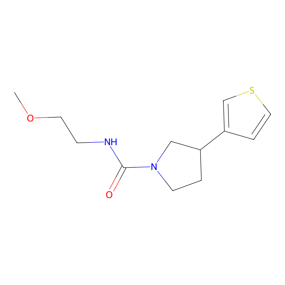 N-(2-methoxyethyl)-3-(thiophen-3-yl)pyrrolidine-1-carboxamide molecular structure, CAS 2194901-32-9