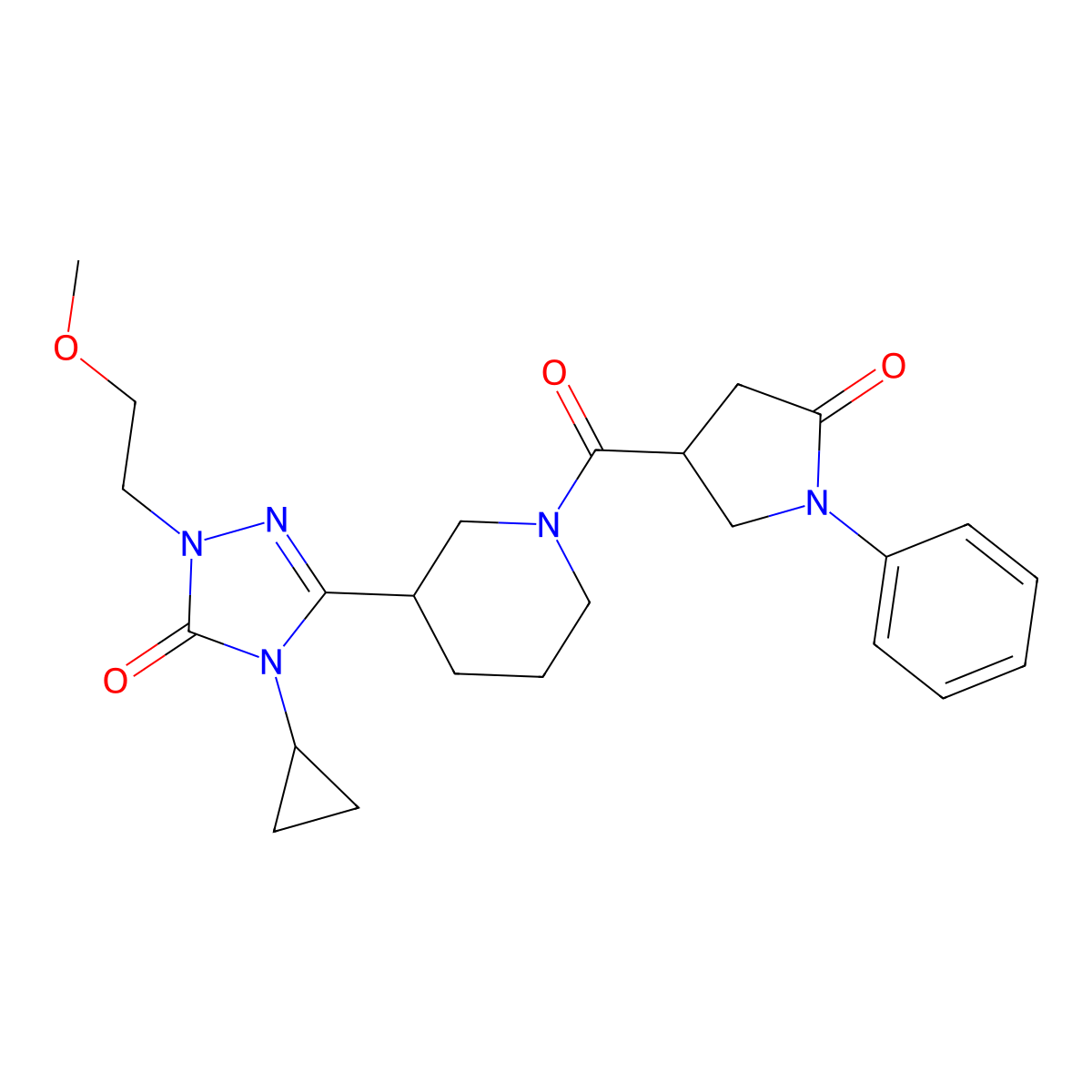 4-cyclopropyl-1-(2-methoxyethyl)-3-(1-(5-oxo-1-phenylpyrrolidine-3-carbonyl)piperidin-3-yl)-1H-1,2,4-triazol-5(4H)-one molecular structure, CAS 2194901-47-6