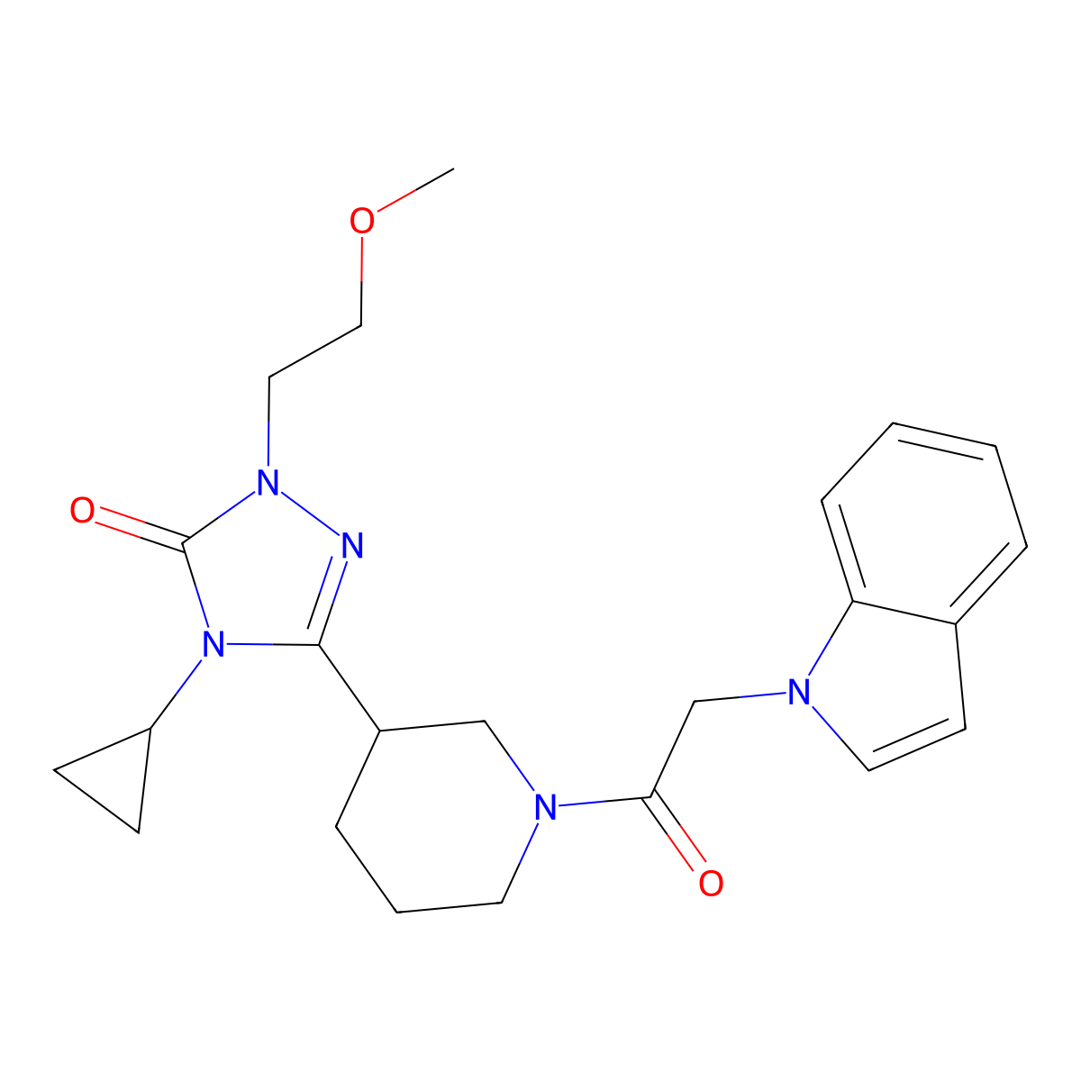 3-(1-(2-(1H-indol-1-yl)acetyl)piperidin-3-yl)-4-cyclopropyl-1-(2-methoxyethyl)-1H-1,2,4-triazol-5(4H)-one molecular structure, CAS 2194901-54-5