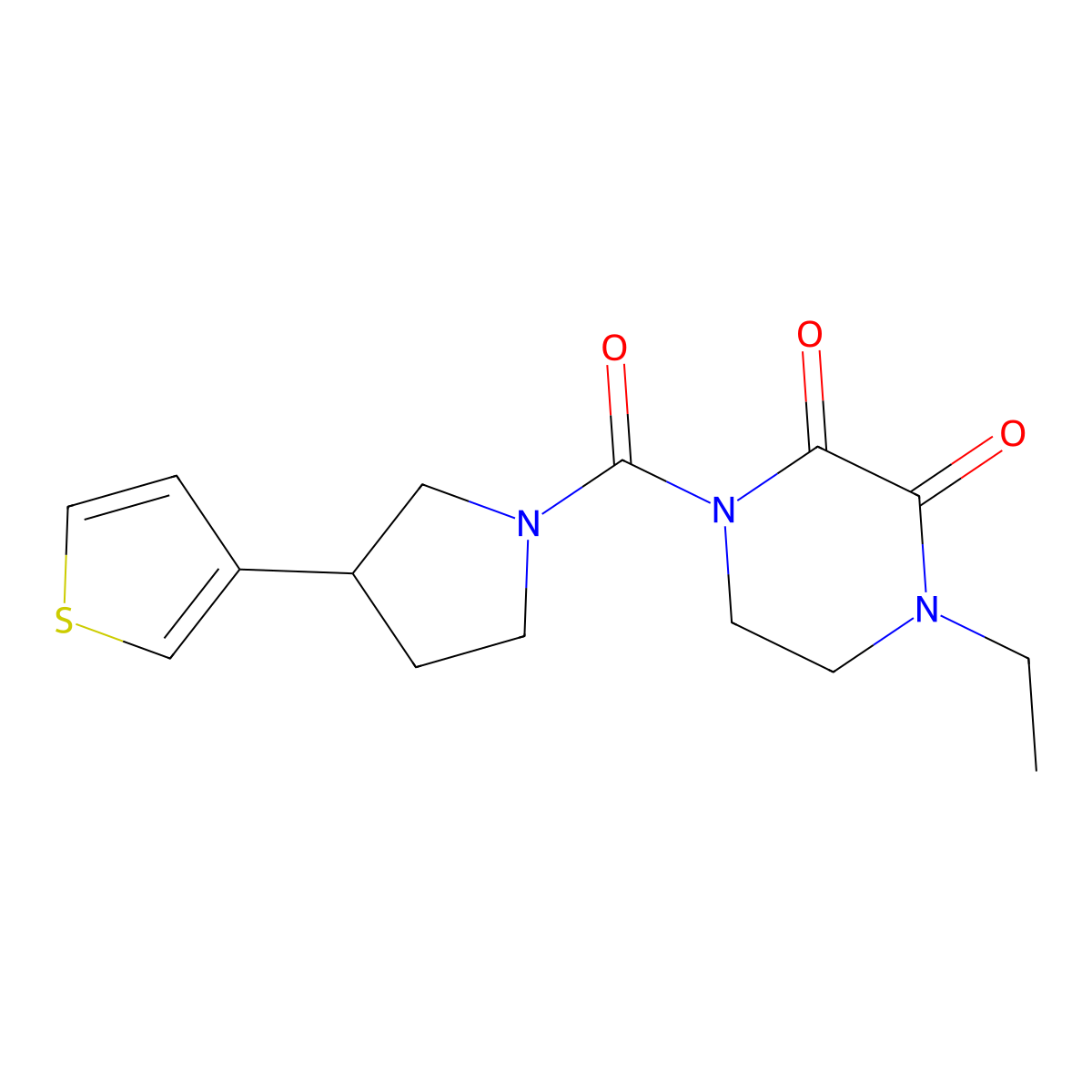 1-Ethyl-4-(3-(thiophen-3-yl)pyrrolidine-1-carbonyl)piperazine-2,3-dione molecular structure, CAS 2194901-72-7