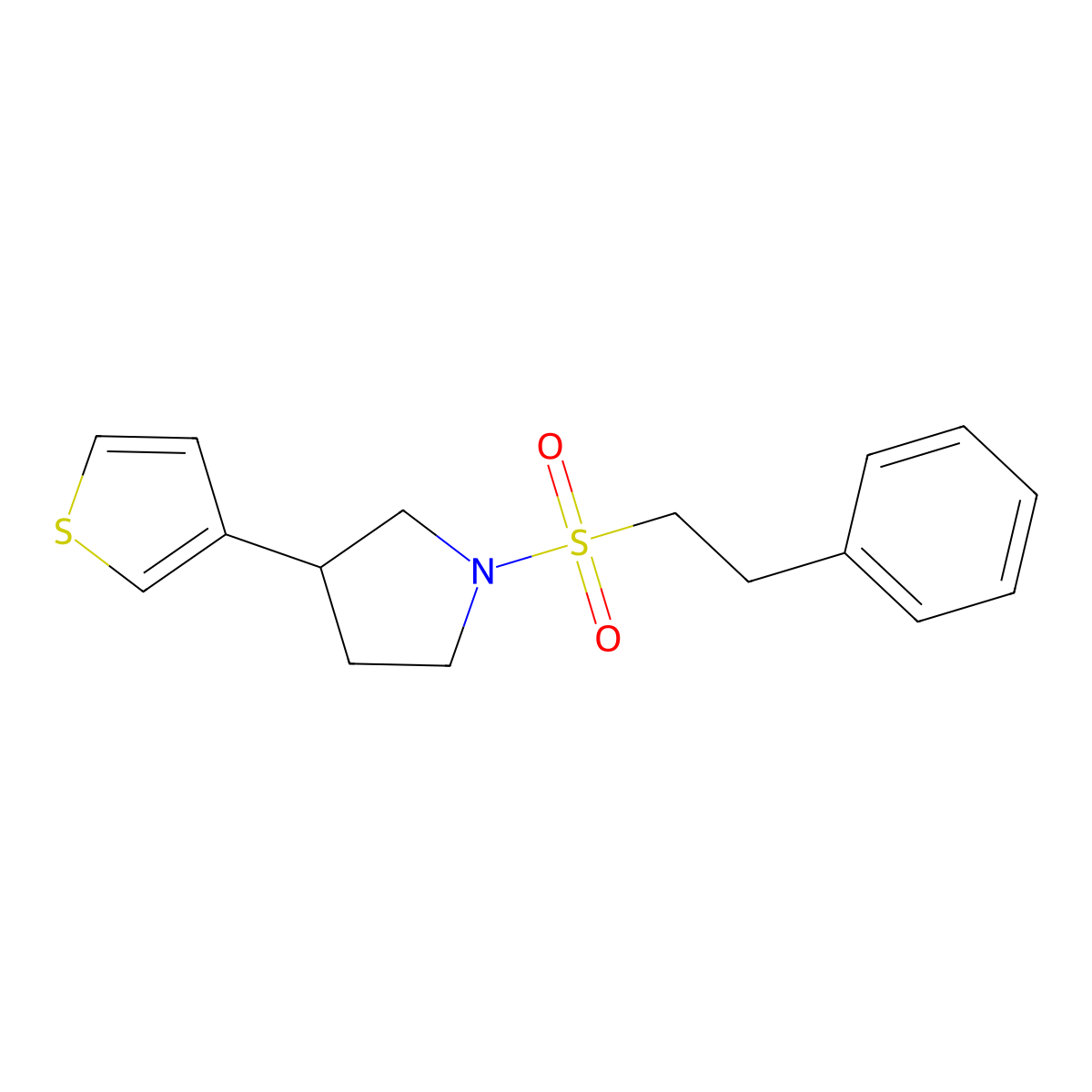 1-(2-Phenylethanesulfonyl)-3-(thiophen-3-yl)pyrrolidine molecular structure, CAS 2194902-04-8