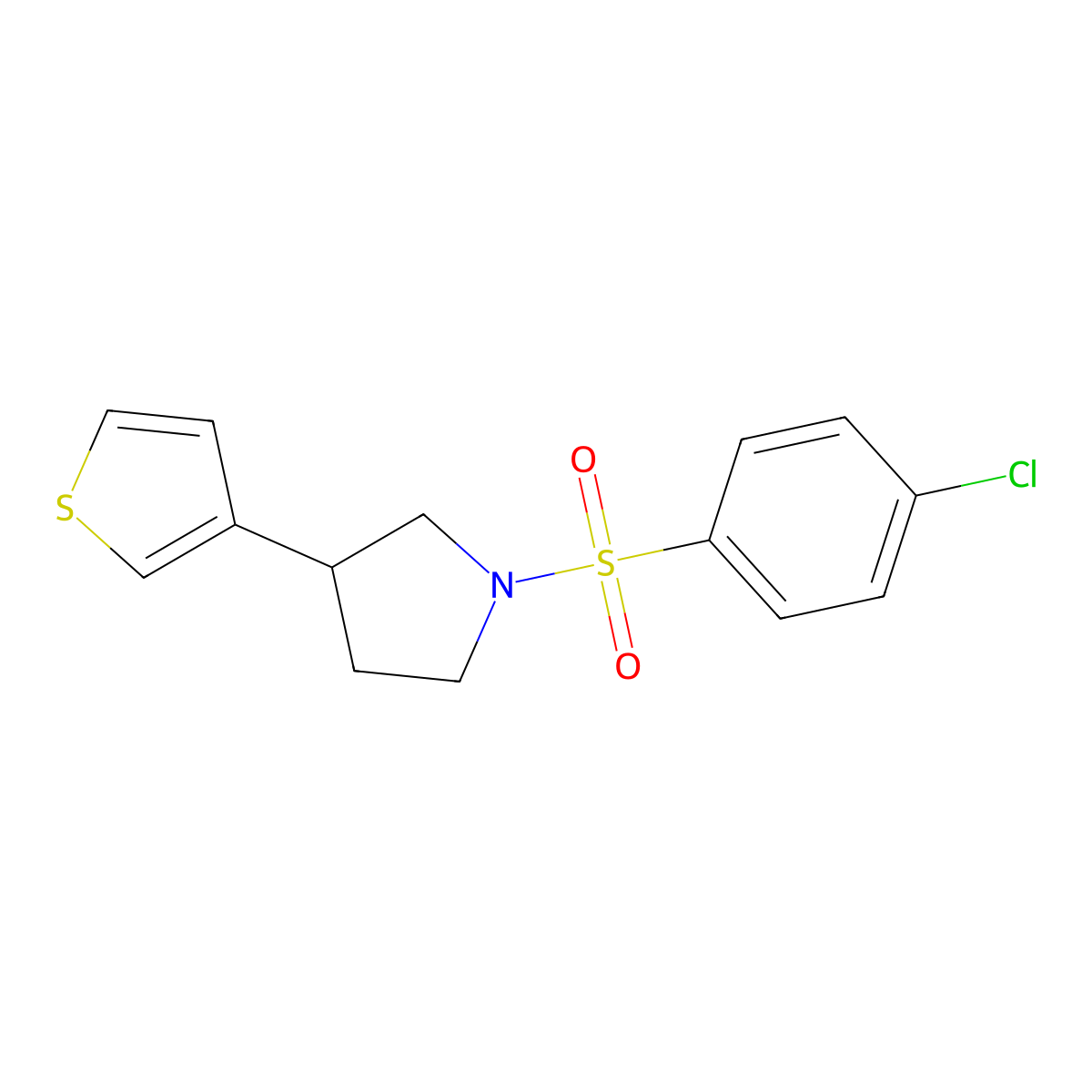 1-((4-Chlorophenyl)sulfonyl)-3-(thiophen-3-yl)pyrrolidine molecular structure, CAS 2194902-11-7