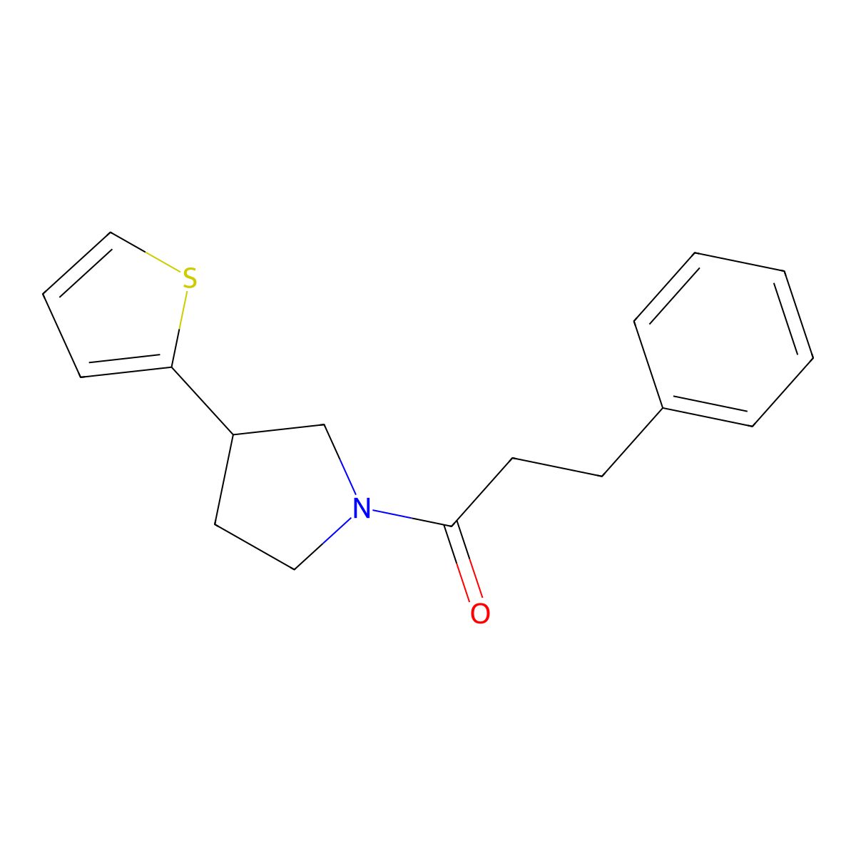3-Phenyl-1-(3-(thiophen-2-yl)pyrrolidin-1-yl)propan-1-one molecular structure, CAS 2194902-36-6