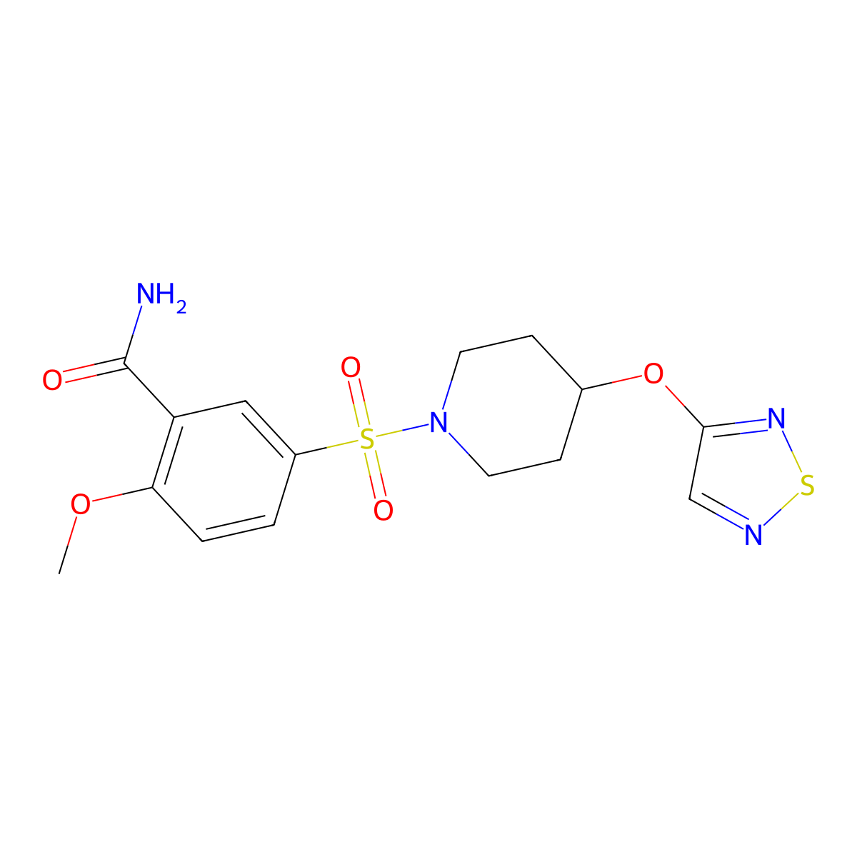 2-Methoxy-5-{[4-(1,2,5-thiadiazol-3-yloxy)piperidin-1-yl]sulfonyl}benzamide molecular structure, CAS 2194903-57-4