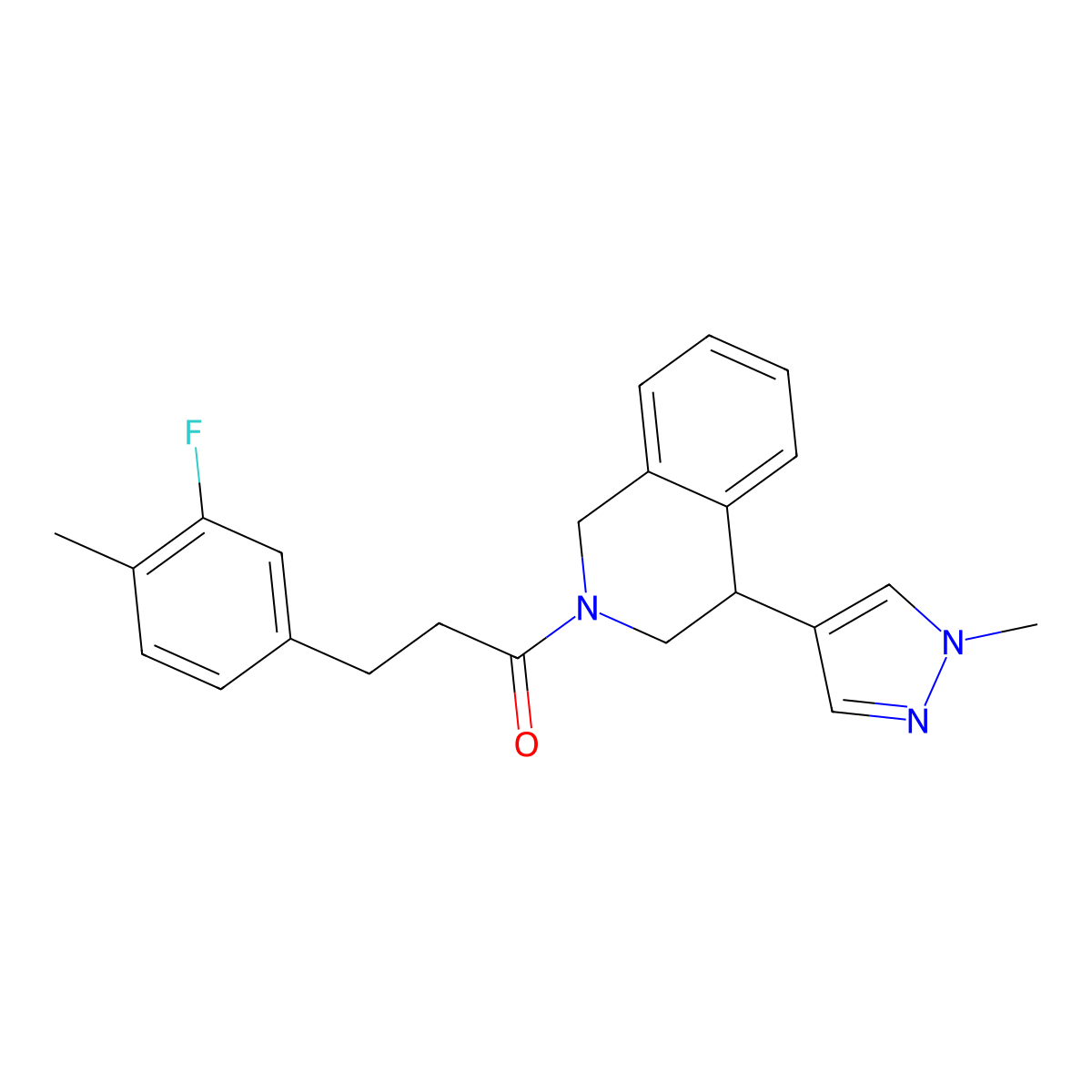 3-(3-fluoro-4-methylphenyl)-1-(4-(1-methyl-1H-pyrazol-4-yl)-3,4-dihydroisoquinolin-2(1H)-yl)propan-1-one molecular structure, CAS 2194904-24-8