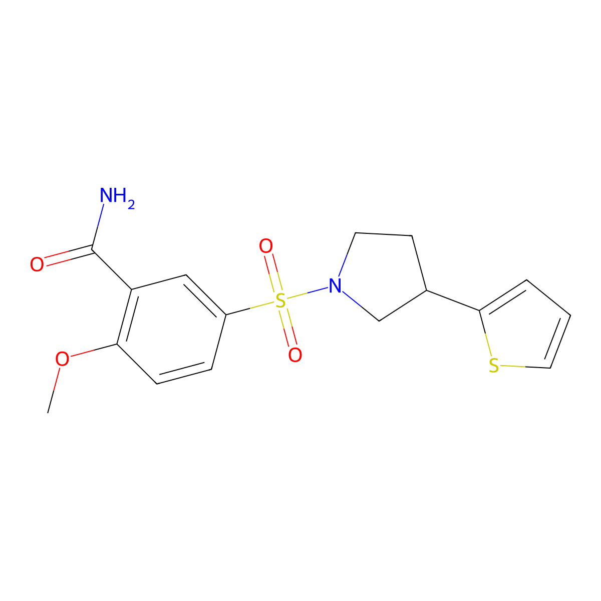 2-Methoxy-5-((3-(thiophen-2-yl)pyrrolidin-1-yl)sulfonyl)benzamide molecular structure, CAS 2194904-59-9