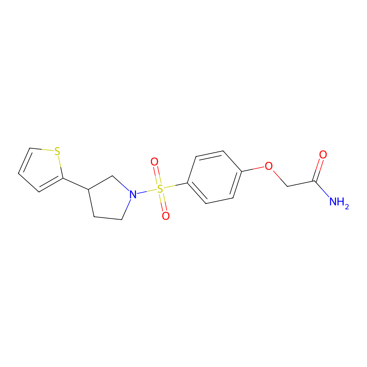 2-(4-((3-(Thiophen-2-yl)pyrrolidin-1-yl)sulfonyl)phenoxy)acetamide molecular structure, CAS 2194904-89-5