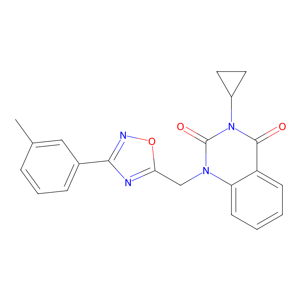 3-cyclopropyl-1-((3-(m-tolyl)-1,2,4-oxadiazol-5-yl)methyl)quinazoline-2,4(1H,3H)-dione molecular structure, CAS 2194905-30-9