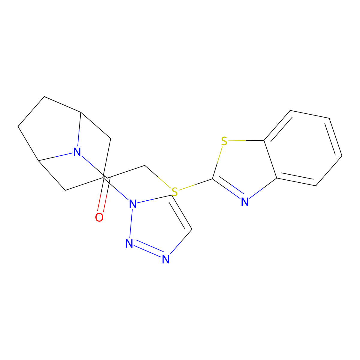 2-(1,3-benzothiazol-2-ylsulfanyl)-1-[3-(1H-1,2,3-triazol-1-yl)-8-azabicyclo[3.2.1]octan-8-yl]ethan-1-one molecular structure, CAS 2194905-48-9