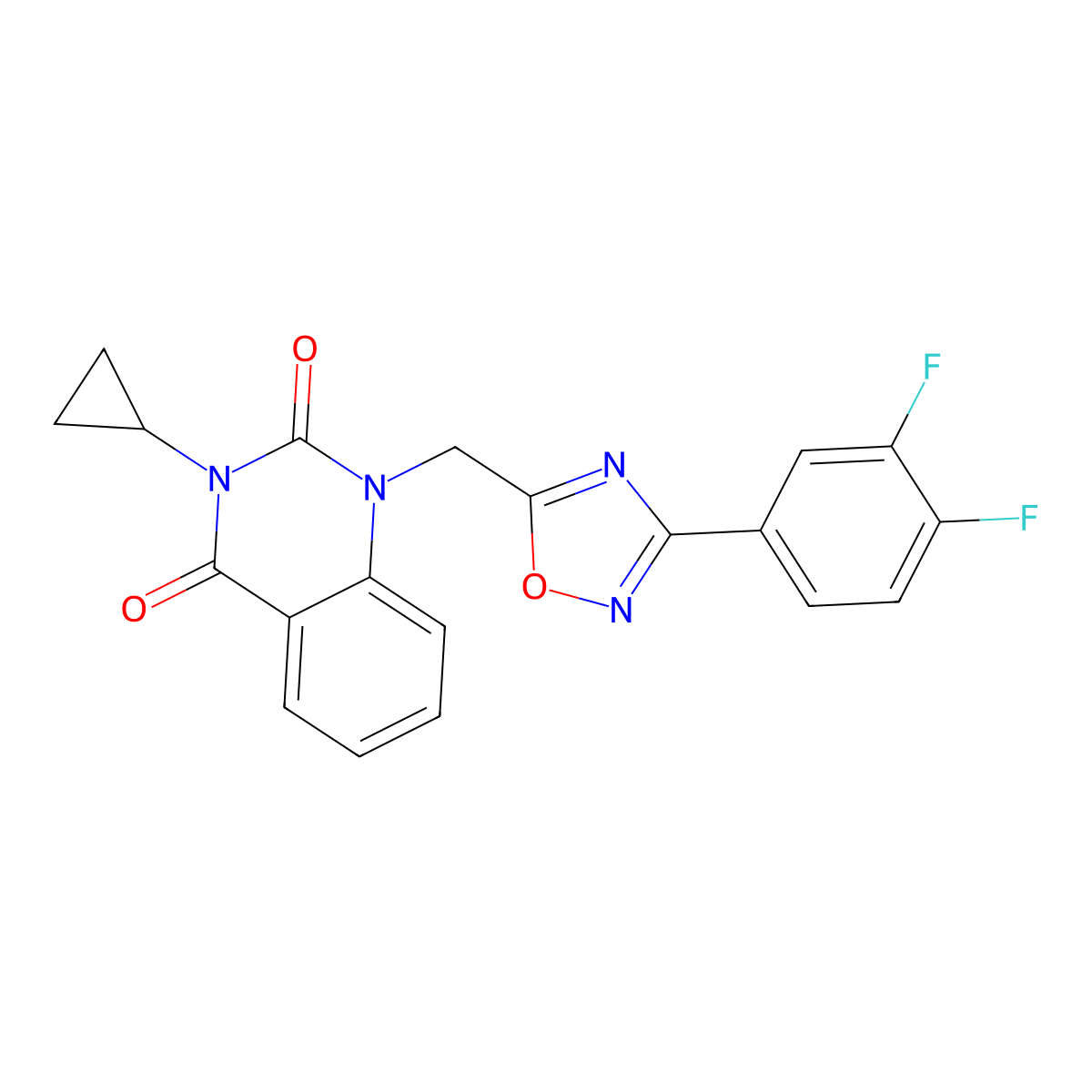 3-cyclopropyl-1-((3-(3,4-difluorophenyl)-1,2,4-oxadiazol-5-yl)methyl)quinazoline-2,4(1H,3H)-dione molecular structure, CAS 2194906-65-3