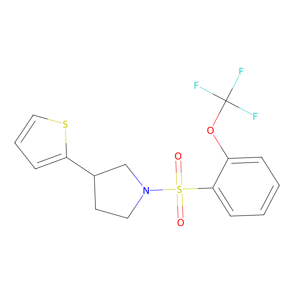 3-(Thiophen-2-yl)-1-[2-(trifluoromethoxy)benzenesulfonyl]pyrrolidine molecular structure, CAS 2194906-90-4