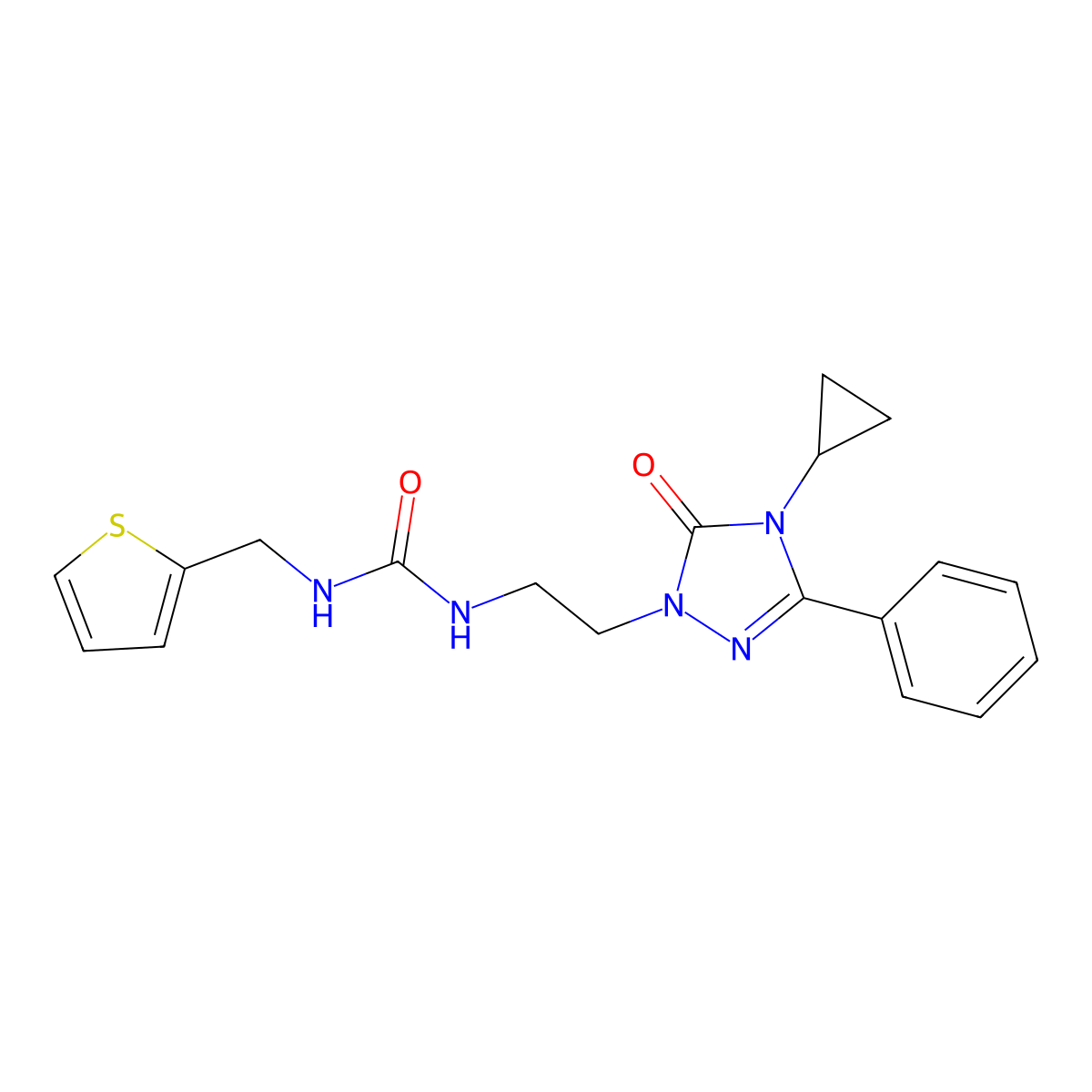 1-(2-(4-cyclopropyl-5-oxo-3-phenyl-4,5-dihydro-1H-1,2,4-triazol-1-yl)ethyl)-3-(thiophen-2-ylmethyl)urea molecular structure, CAS 2194907-04-3