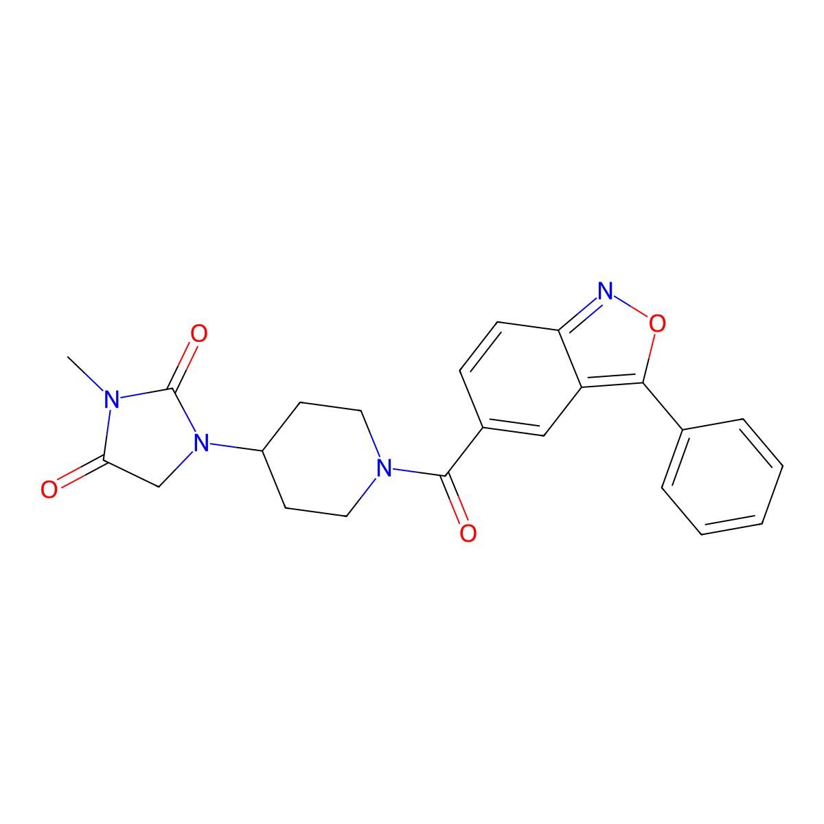 3-Methyl-1-[1-(3-phenyl-2,1-benzoxazole-5-carbonyl)piperidin-4-yl]imidazolidine-2,4-dione molecular structure, CAS 2194907-17-8