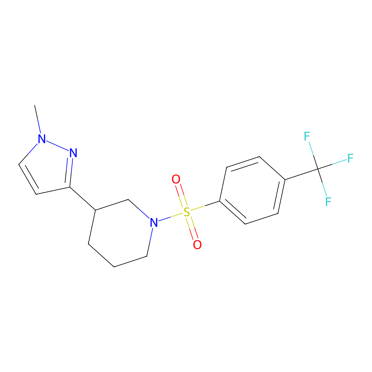3-(1-methyl-1H-pyrazol-3-yl)-1-[4-(trifluoromethyl)benzenesulfonyl]piperidine molecular structure, CAS 2194907-32-7