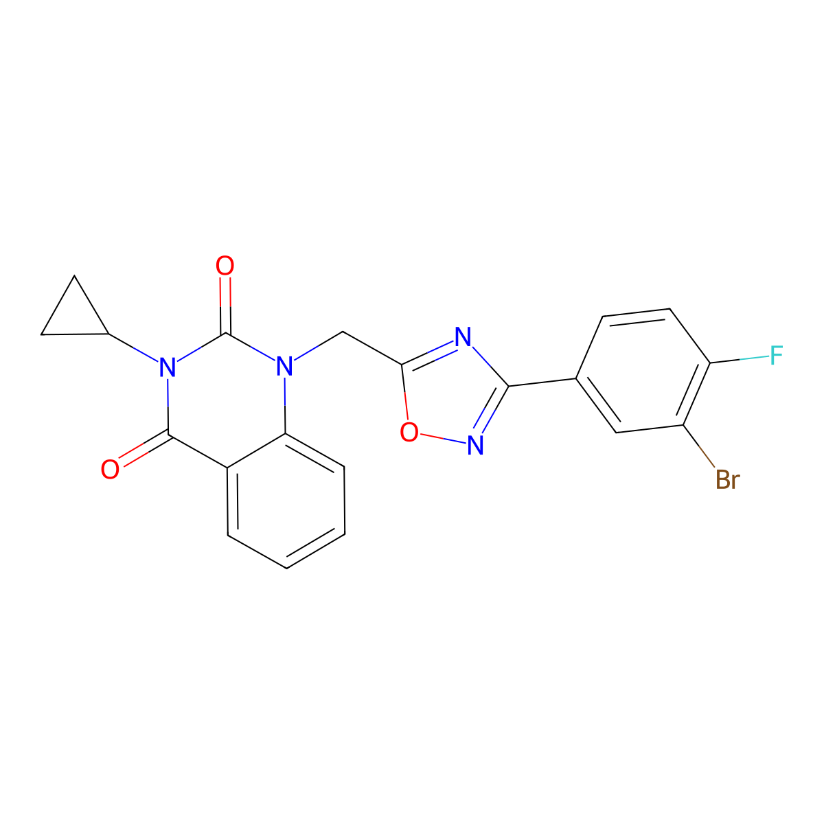 1-((3-(3-bromo-4-fluorophenyl)-1,2,4-oxadiazol-5-yl)methyl)-3-cyclopropylquinazoline-2,4(1H,3H)-dione molecular structure, CAS 2194907-39-4