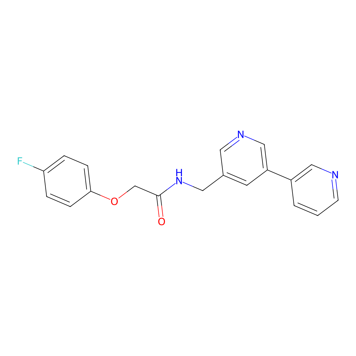 N-({[3,3'-bipyridine]-5-yl}methyl)-2-(4-fluorophenoxy)acetamide molecular structure, CAS 2194907-40-7