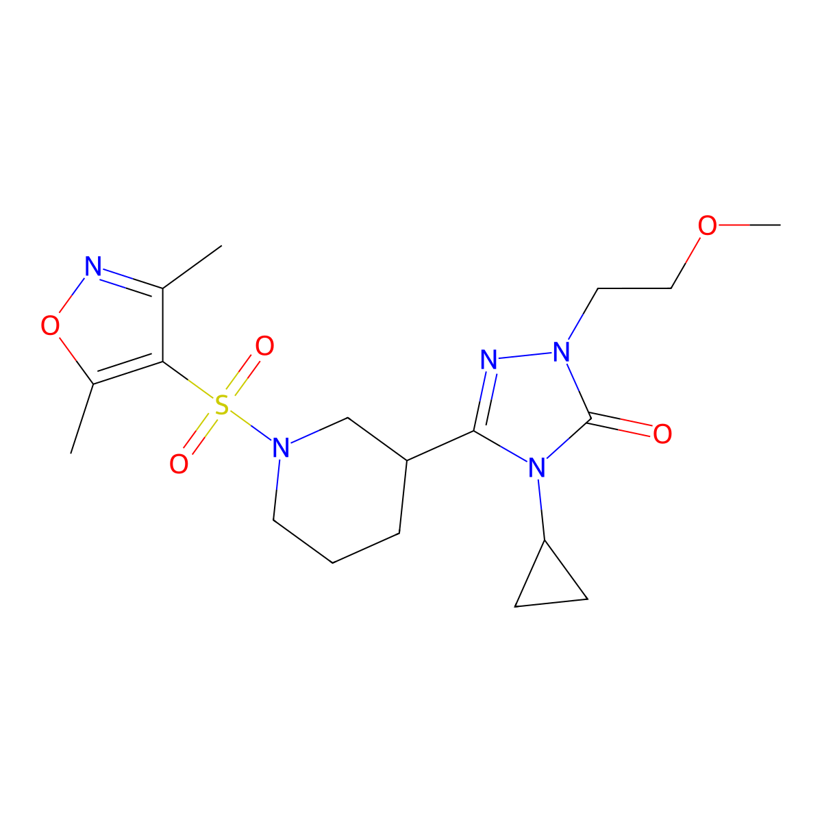 4-cyclopropyl-3-(1-((3,5-dimethylisoxazol-4-yl)sulfonyl)piperidin-3-yl)-1-(2-methoxyethyl)-1H-1,2,4-triazol-5(4H)-one molecular structure, CAS 2194907-58-7
