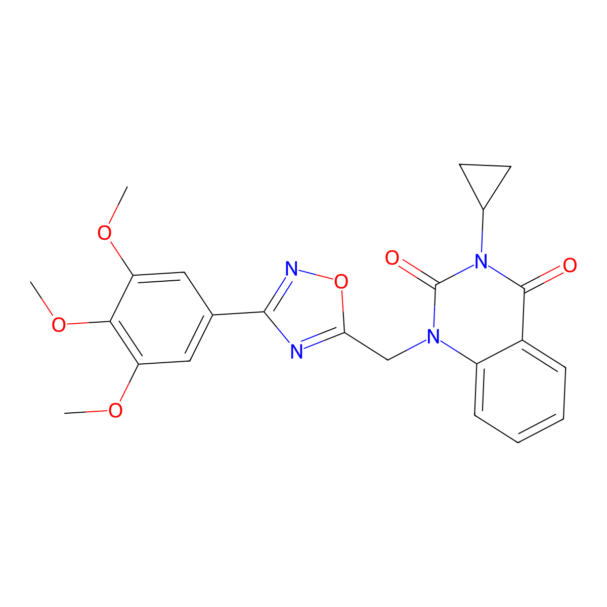 3-cyclopropyl-1-((3-(3,4,5-trimethoxyphenyl)-1,2,4-oxadiazol-5-yl)methyl)quinazoline-2,4(1H,3H)-dione molecular structure, CAS 2194907-61-2