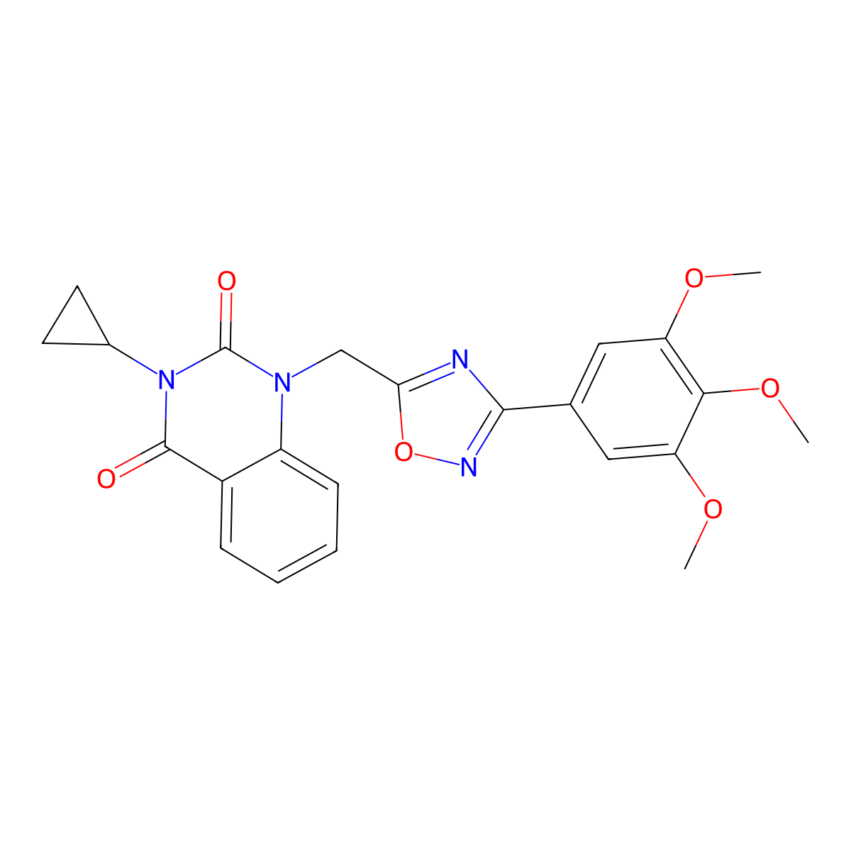 3-cyclopropyl-1-((3-(3,4,5-trimethoxyphenyl)-1,2,4-oxadiazol-5-yl)methyl)quinazoline-2,4(1H,3H)-dione molecular structure, CAS 2194907-61-2