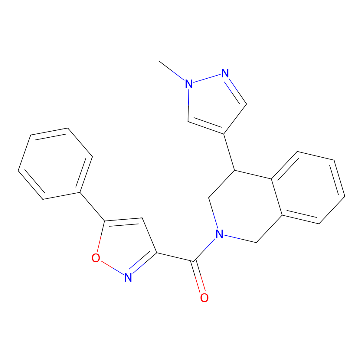 (4-(1-methyl-1H-pyrazol-4-yl)-3,4-dihydroisoquinolin-2(1H)-yl)(5-phenylisoxazol-3-yl)methanone molecular structure, CAS 2194907-82-7