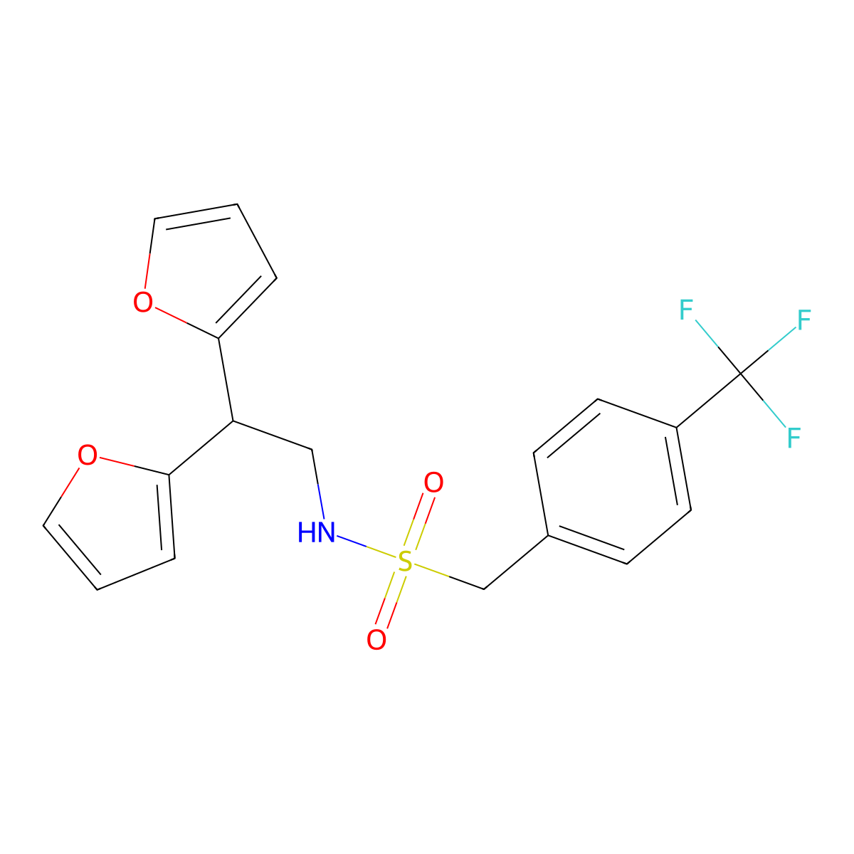 N-[2,2-bis(furan-2-yl)ethyl]-1-[4-(trifluoromethyl)phenyl]methanesulfonamide molecular structure, CAS 2194907-89-4