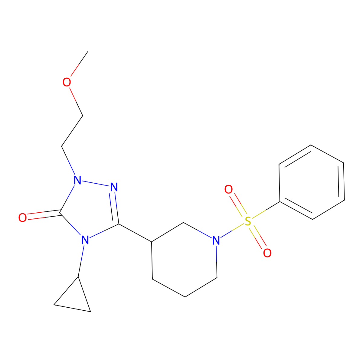 4-cyclopropyl-1-(2-methoxyethyl)-3-(1-(phenylsulfonyl)piperidin-3-yl)-1H-1,2,4-triazol-5(4H)-one molecular structure, CAS 2194907-91-8