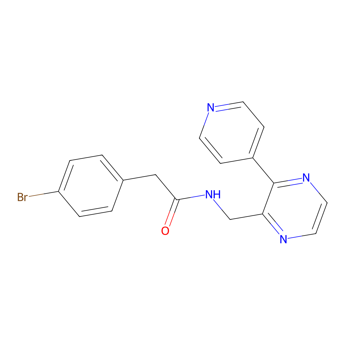 2-(4-bromophenyl)-N-((3-(pyridin-4-yl)pyrazin-2-yl)methyl)acetamide molecular structure, CAS 2194908-01-3