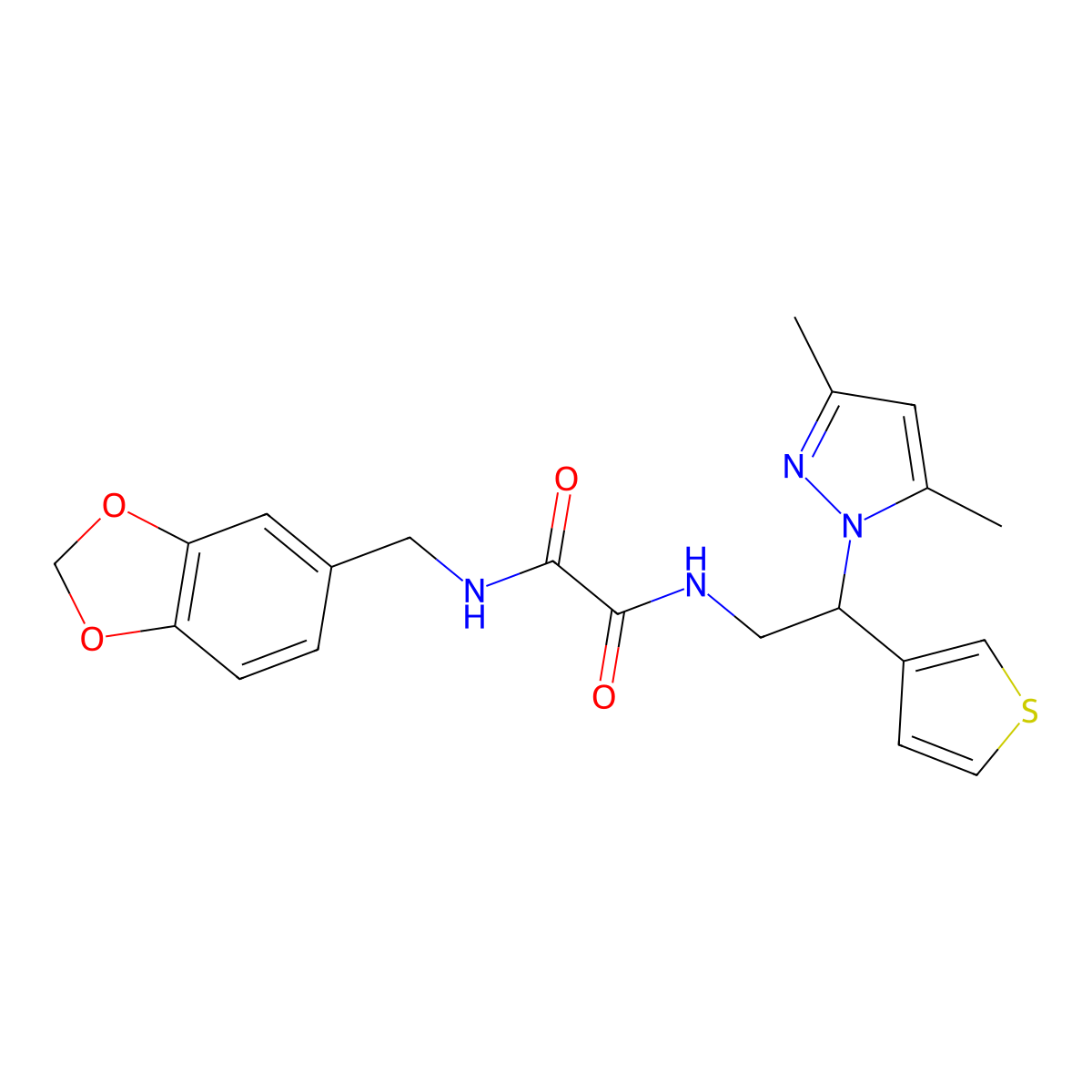 N'-[(2H-1,3-benzodioxol-5-yl)methyl]-N-[2-(3,5-dimethyl-1H-pyrazol-1-yl)-2-(thiophen-3-yl)ethyl]ethanediamide molecular structure, CAS 2194908-02-4
