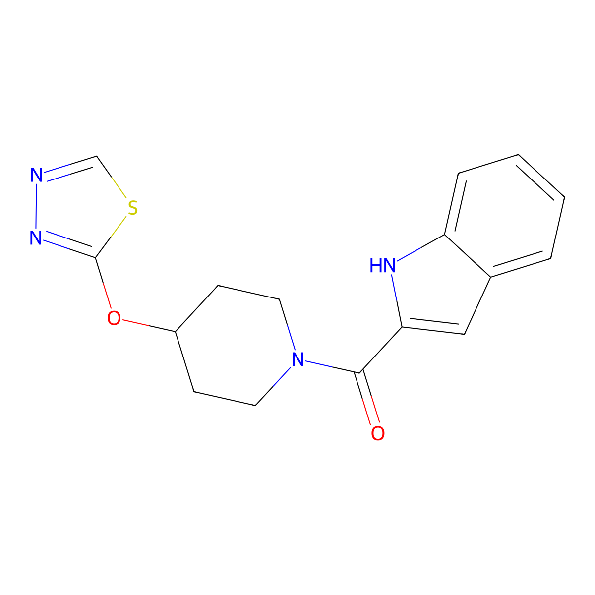 2-[4-(1,3,4-thiadiazol-2-yloxy)piperidine-1-carbonyl]-1H-indole molecular structure, CAS 2194908-05-7