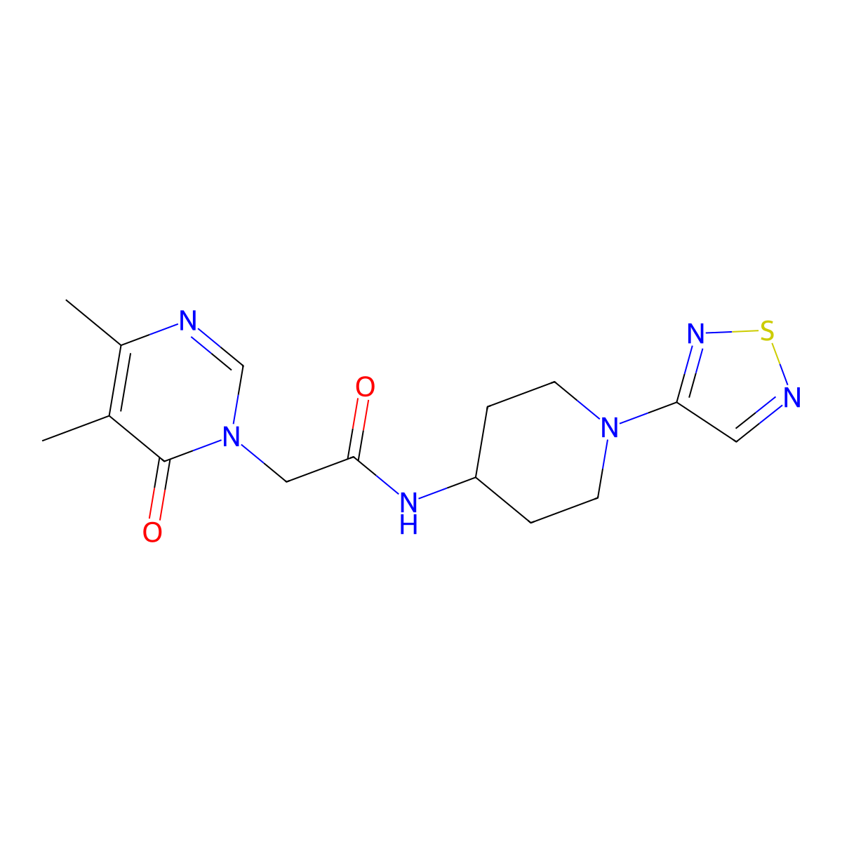 N-(1-(1,2,5-thiadiazol-3-yl)piperidin-4-yl)-2-(4,5-dimethyl-6-oxopyrimidin-1(6H)-yl)acetamide molecular structure, CAS 2194908-13-7